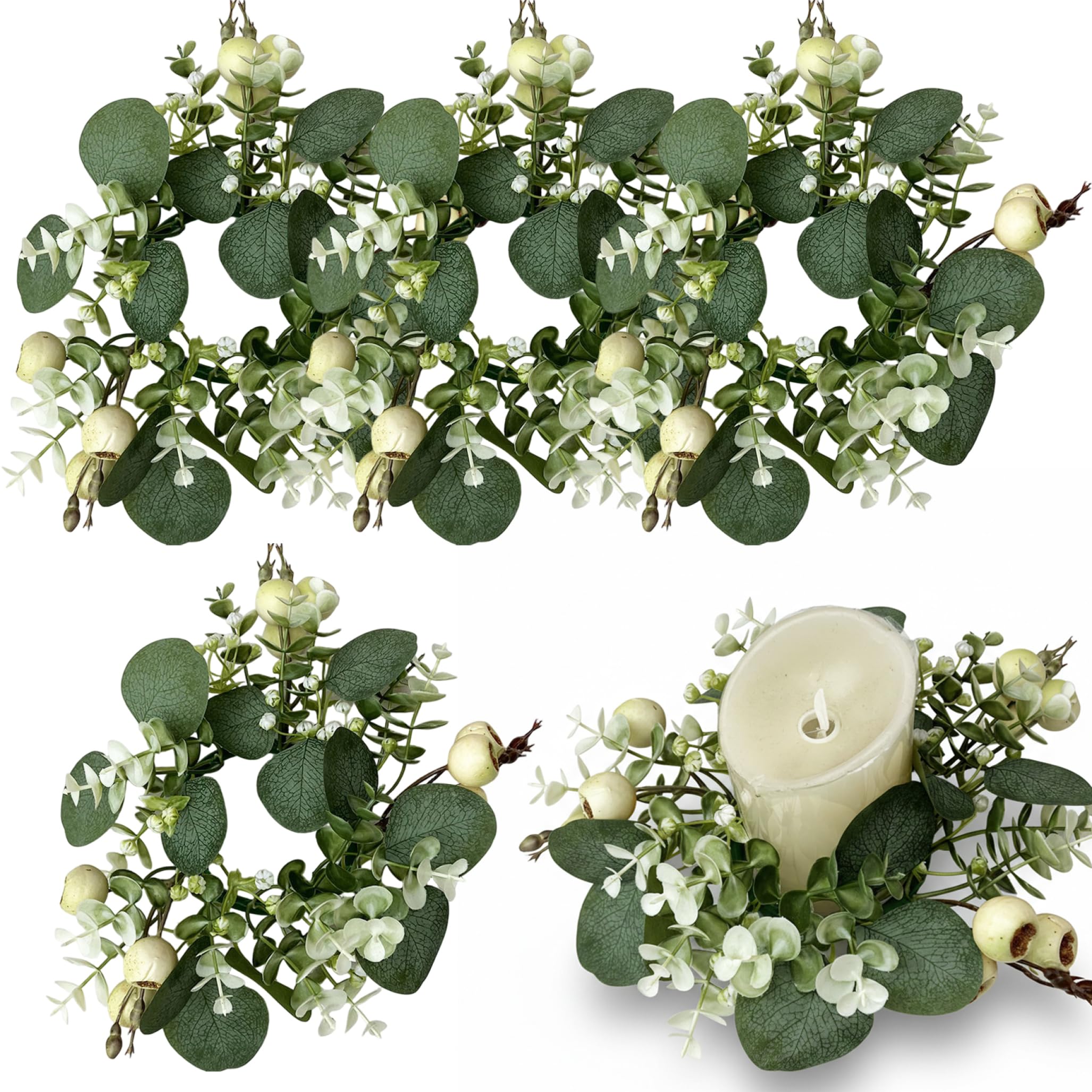 Couronne d'eucalyptus artificielle haut de gamme 25 cm pour anneau de bougie