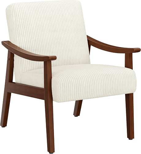 Yaheetech Corduroy Accent Chair, Mid-Century Modern Armchair with Solid Wood