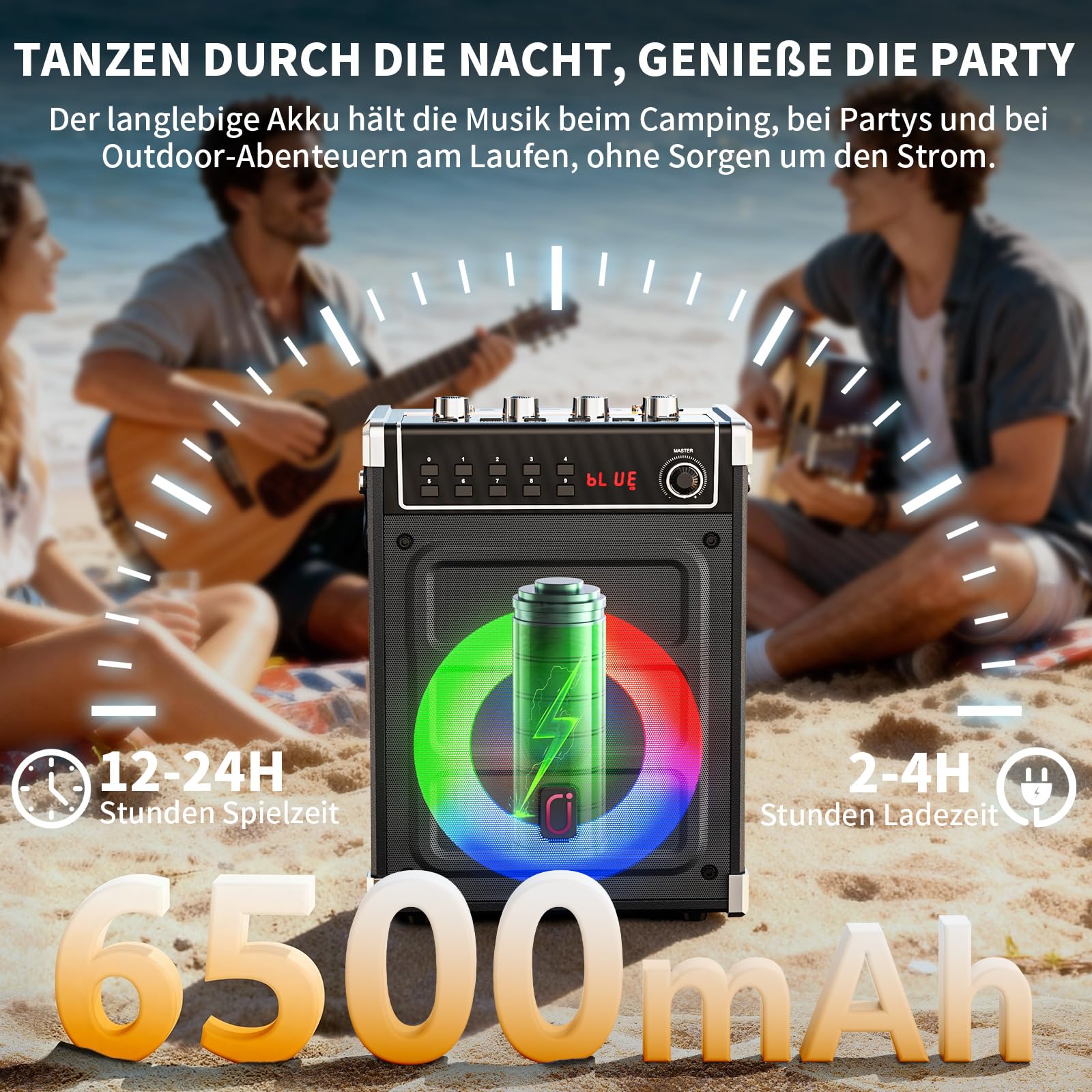 JYX Karaoke Maschine mit 2 Mikrofonen und Fernbedienung, Holzgehäuse,180W Peak, 2" Hochtöner & 6,5" Tieftöner, Bass/Echo/Mikrofonlautstärke einstellbar, TWS/TV, für Familienfeiern,Gartenpartys,BBQ