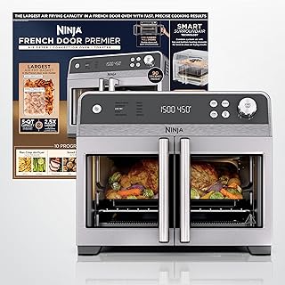 Ninja | French Door Premier Air fry Oven | 10-in-1 functions | 20.3-qt capacity | 5-qt Air Fry Basket, Sheet Pan, Wire Rack, Broil Rack | PFAS-free Cooking Surface, Dishwasher-Safe Accessories | FO101