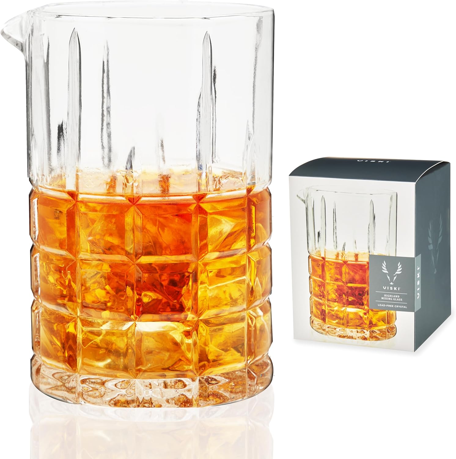 Viski Highland Mixing Glass - 18 Ounces, Crystal, Square-Cut Crystal Barware, Cocktail Accessories, Home Bar Supplies