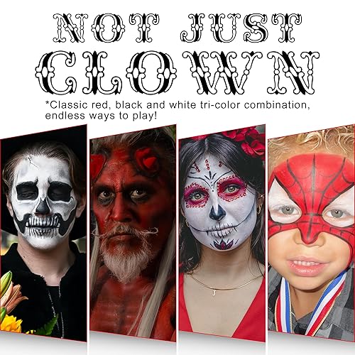 Miniatura 7 de Kit de maquillaje de payaso, pintura facial roja, blanca y negra (11.11 onzas), kit de pintura facial profesional, pintura corporal a base de aceite
