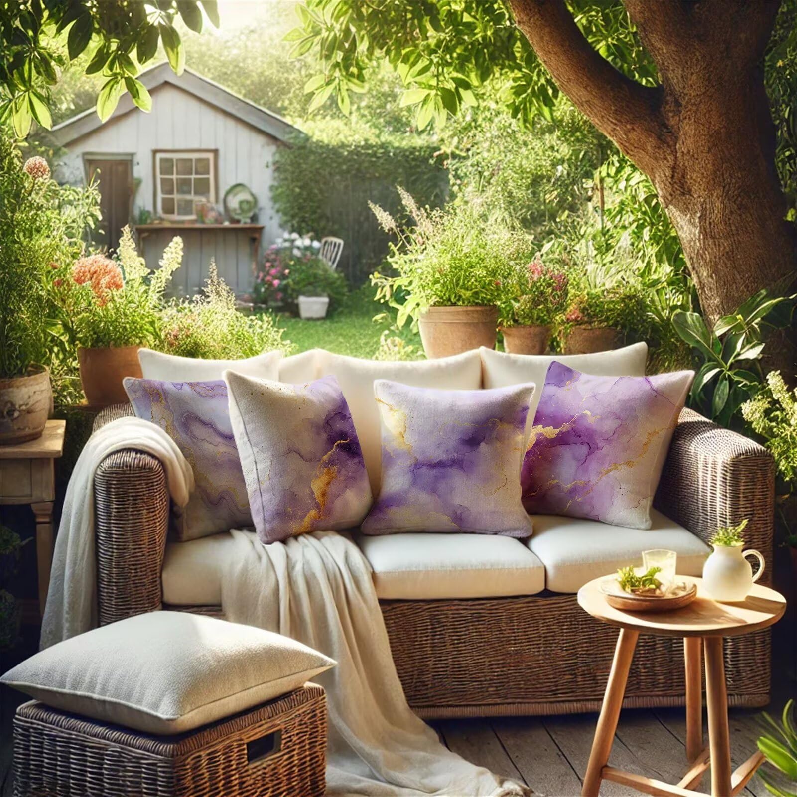 Viola Cuscini per Divano Esterno Giardino Astratto Cuscini 55x55cm Grandi Copricuscini per Divani Impermeabili Linoi Cushion Covers per Interno/Esterno Balcone Patio Estate Decor Regalo,Set di 4 BZ-45