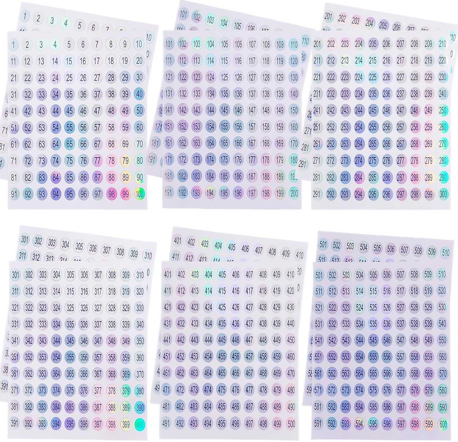 Number Stickers, 2 Set Sticker by Number 1-300 for Swatch Stick | Small Holographic Numbers Stickers for Match & Organize Nail Swatches and Gel Polish. Adhesive Label Organizer (Dia.10mm)