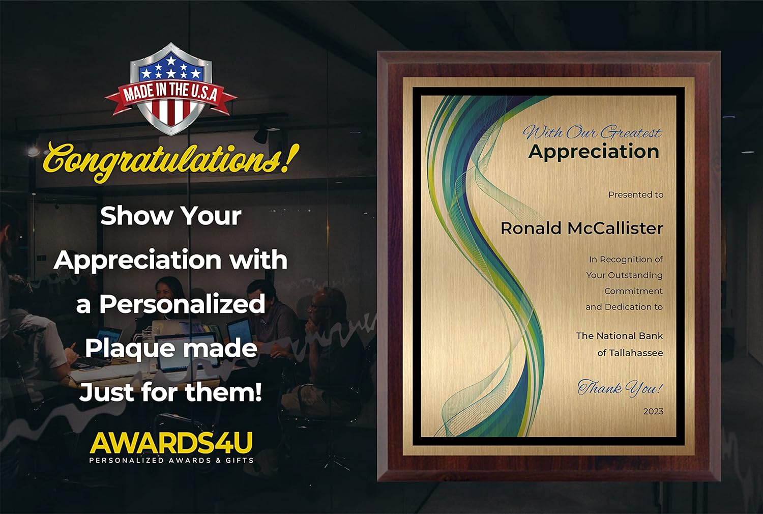 Appreciation Plaque Personalized - Employee Recognition Award - Customized with Modern Design - Select Your Size - Customize Now (7x9) : Office Products