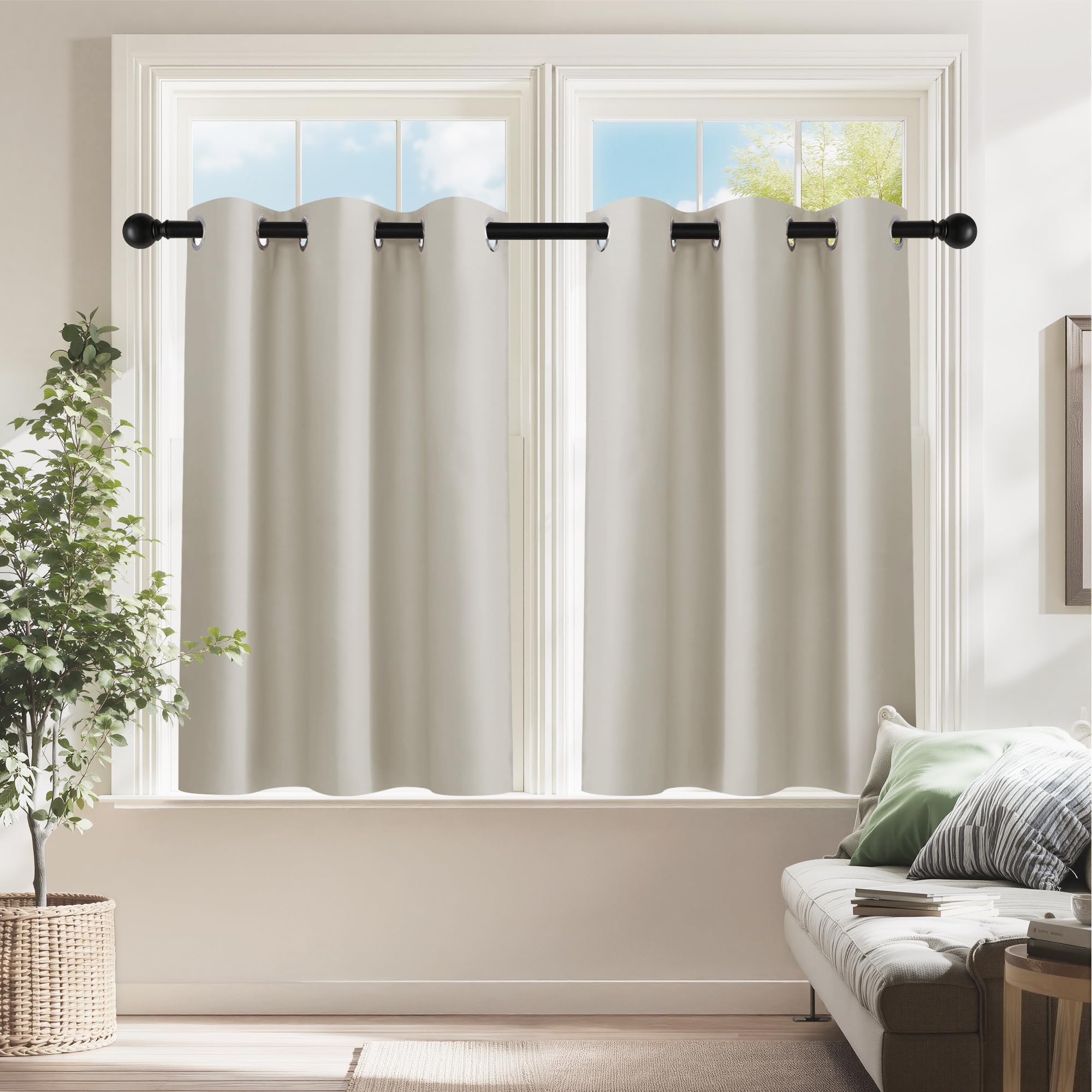 PONY DANCE Cream RV Curtains for Camper Windows, Small Windows Shades Thermal Insulated Privacy Drapes for Classroom Bathroom Laundry(2 Panels, W 42 x L 36 inches)