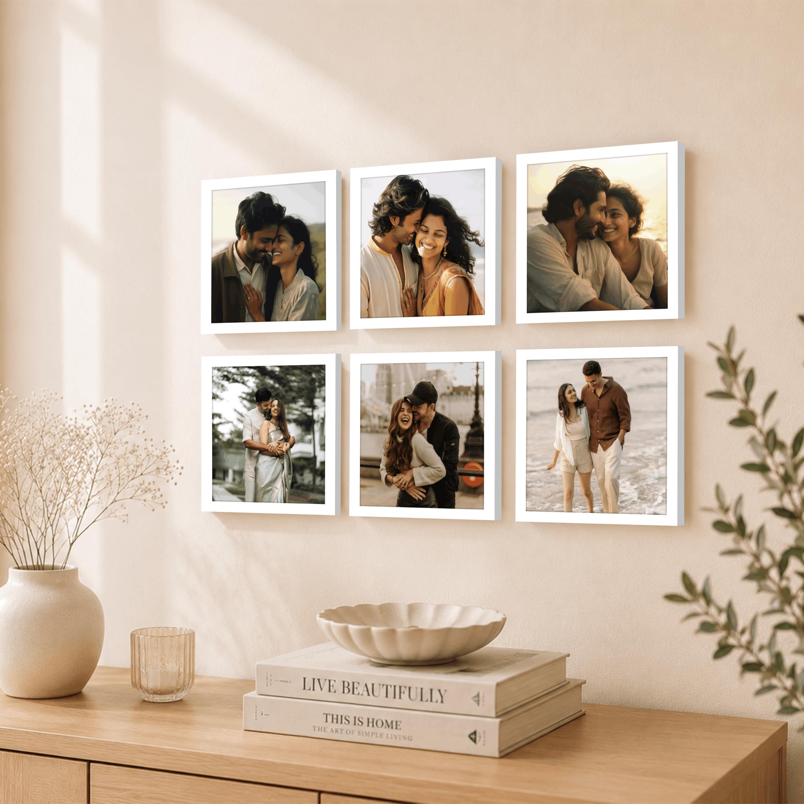 Art Street Decorative Premium Set of 6 Individual Wall Hanging Picture Frame for Home, Living Room, Study Room Decor & Office Decor(5" X 5" Picture Size) - White