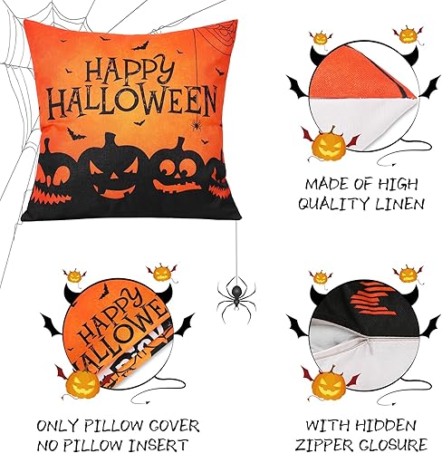 Miniatura 2 de Global Park Fundas de almohada de Halloween, 18 x 18 pulgadas, juego de 4 fundas de almohada decorativas de Halloween, decoraciones de Halloween