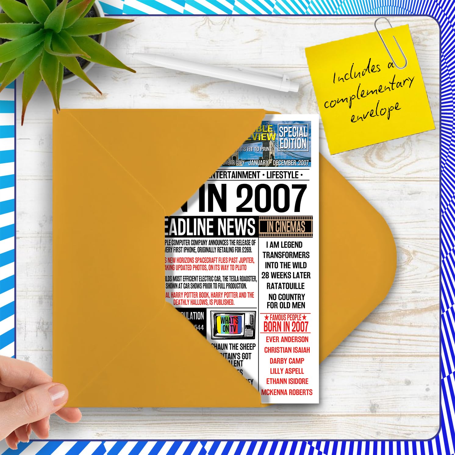 19th Birthday Cards for Girls Boys - Born In 2007 Newspaper - Happy 19 Birthday Card for Daughter Son Cousin Vintage Retro Back In 2007, 5x7 Inch Bday Greeting Cards — view 5