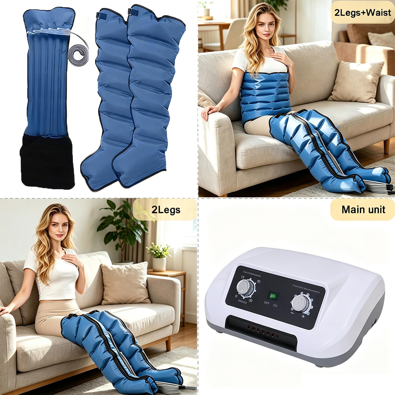 Presoterapia Piernas y Abdomen Brazos,Botas Presoterapia 6 Camaras,Masajeador Drenaje Linfatico Circulación,0-240 mmHg Ajustable,0-30 Min,Recuperacion Muscular en Casa