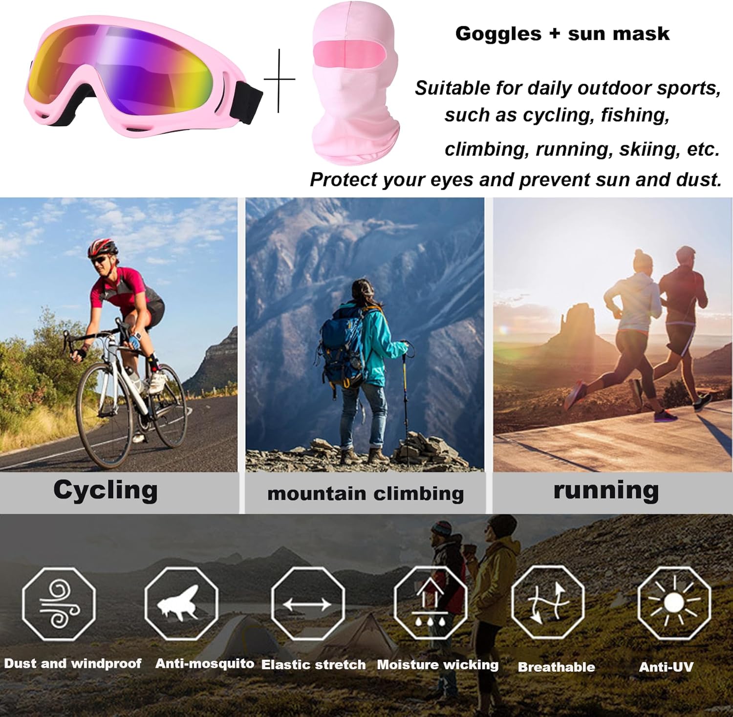 Motorcycle Goggles,4 pack Riding Hiking Outdoor Sports Tactical Dust-Proof Goggles with Balaclava Mask UV Protection Summer Cooling Neck Gaiter for Men Women - Image 7