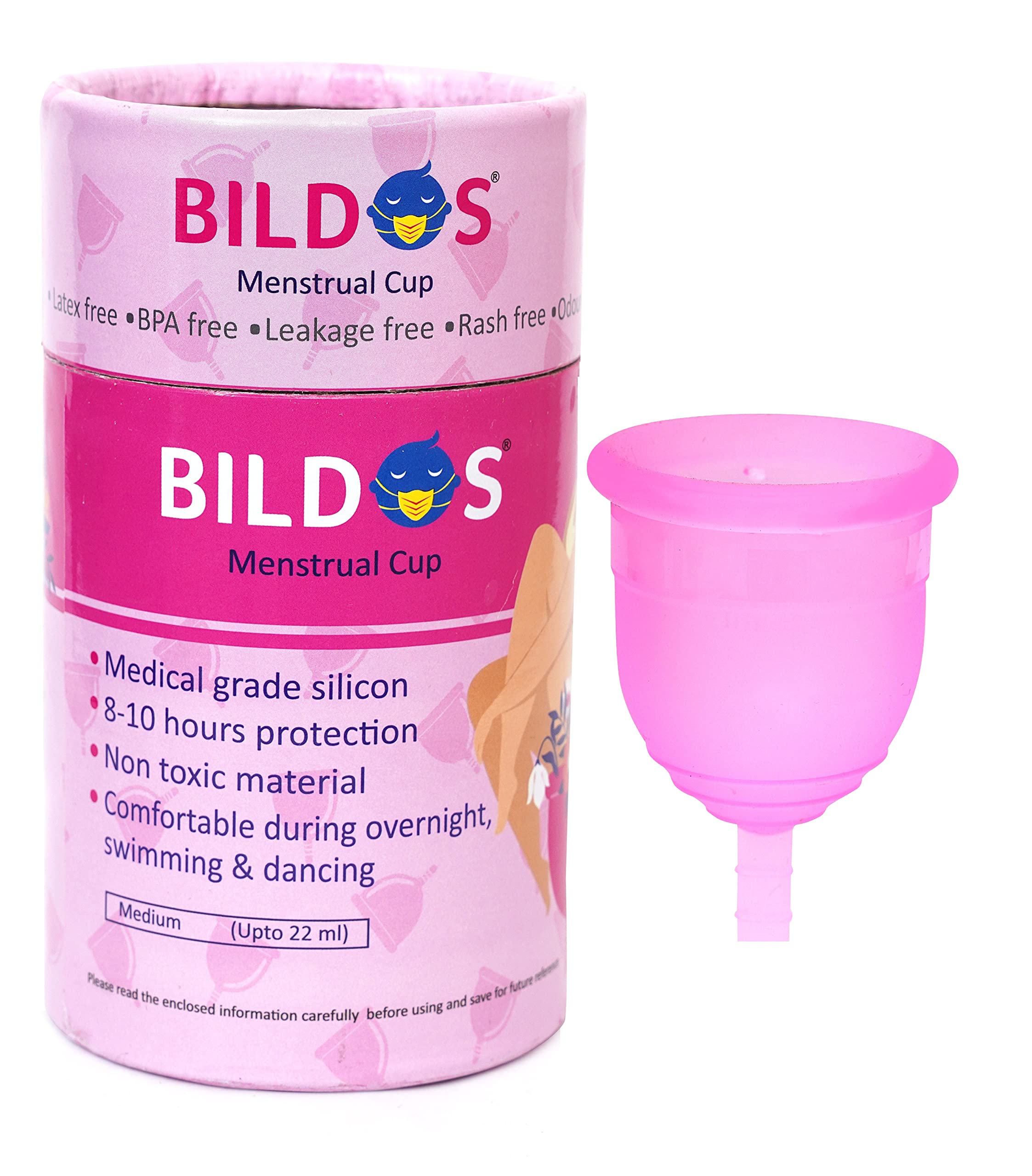 Bildos Ultra Soft Reusable Menstrual Cup For Women BPA free, Rash free and Odour Free (Medium)