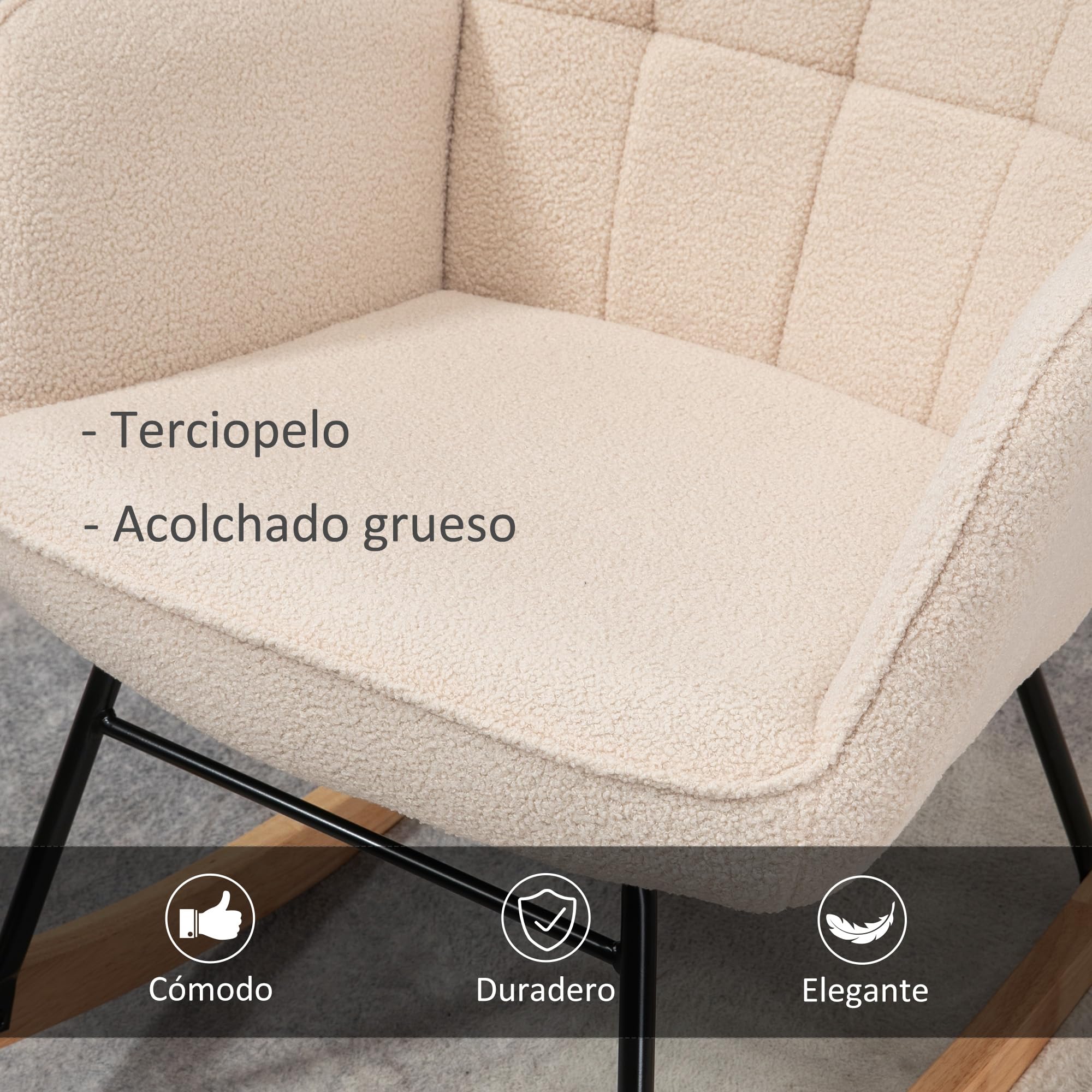 HOMCOM Mecedora de Borreguito Silla Mecedora con Patas de Madera de Haya y Marco de Acero Carga 120 kg para Dormitorio Salón Beige