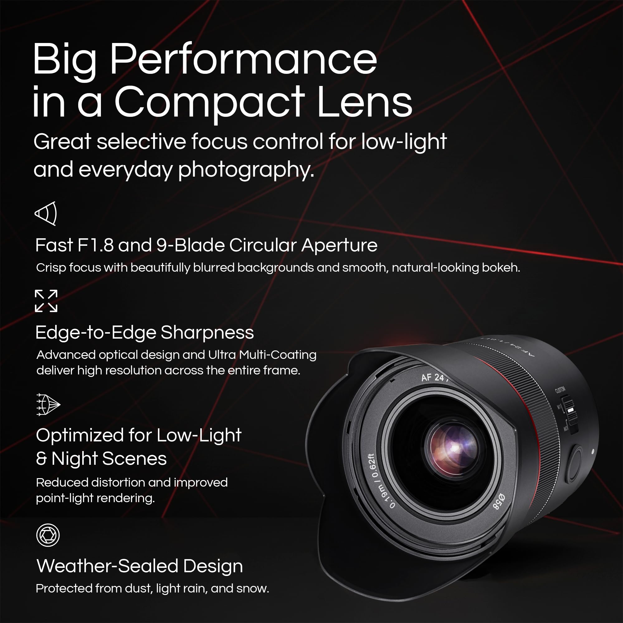 SAMYANG AF 24mm F1.8 レンズ 24mm F1.8 AF Compact Full Frame Wide Angle (Sony E) – Samyang US