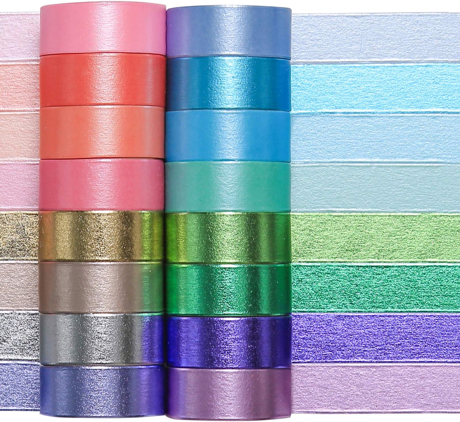 MPOPUUL Colored Decorative Washi Tape Set - 16 Rolls Gold Foil Macaron Colors Masking Tape, Cute Rainbow Japanese Paper Tapes for Bullet Journals, Scrapbooking & Crafts Supplies,15mm Wide