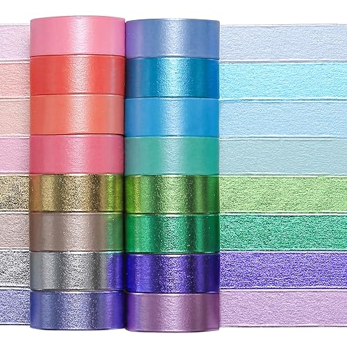 MPOPUUL Juego de cintas washi decorativas de colores, 16 rollos de cinta adhesiva de colores macarrón, bonitas cintas de papel japonés arcoíris para