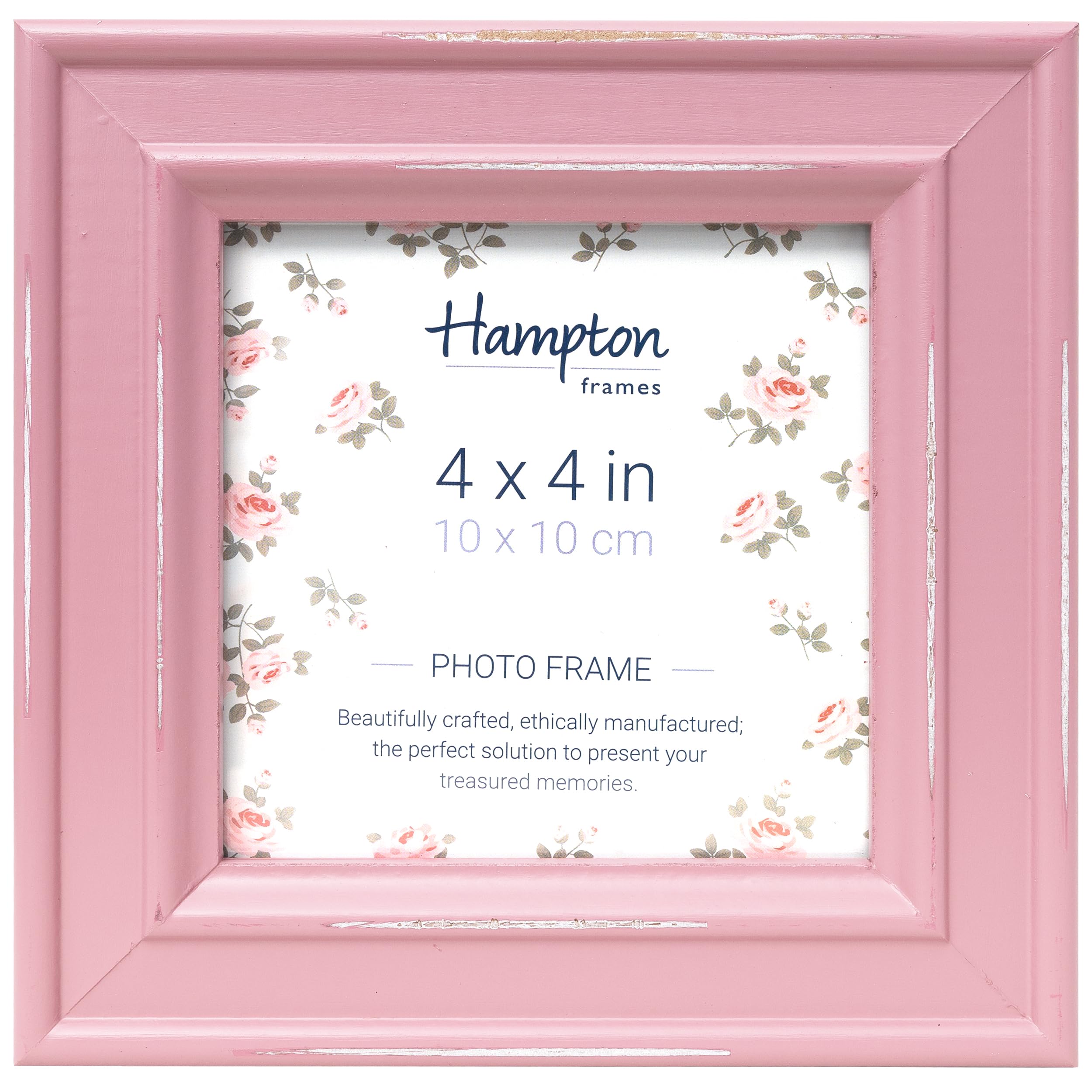 Hampton Frames PALOMA 4x4 (10x10cm) Pink Distressed Painted MDF Photo Picture Poster Frame PAL301944P