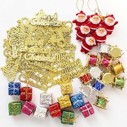 TIED RIBBONS Pack of 56 Christmas Tree Decoration Ornaments Items Hanging Accessories Combo Pack - Christmas Decorations Items for Home