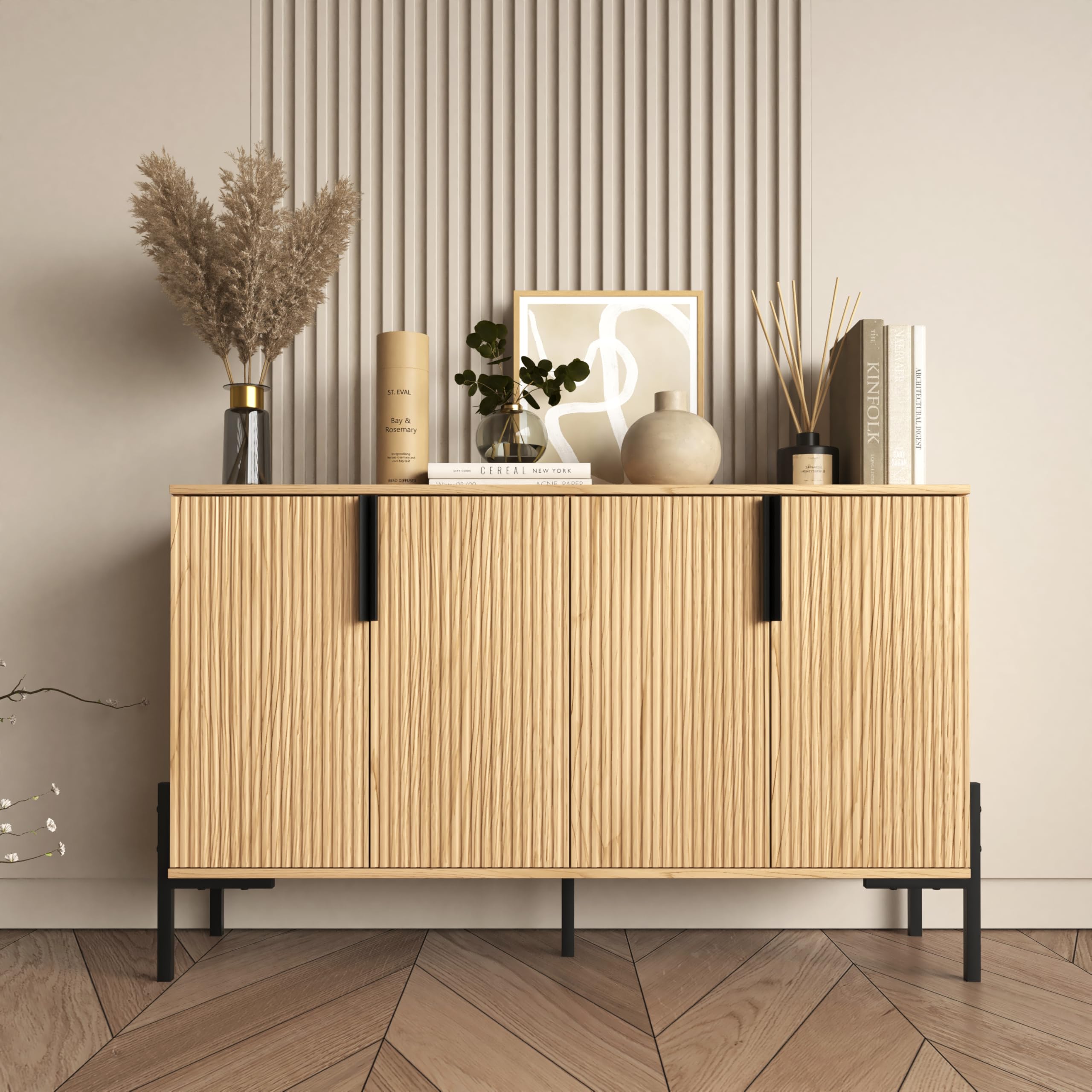 ALBSL 4 Doors Sideboard Buffet Cabinet with Adjustable Shelves, Modern Accent Sideboard with Golden Legs, Wide Storage Cabinet for Kitchen, LivingRoom
