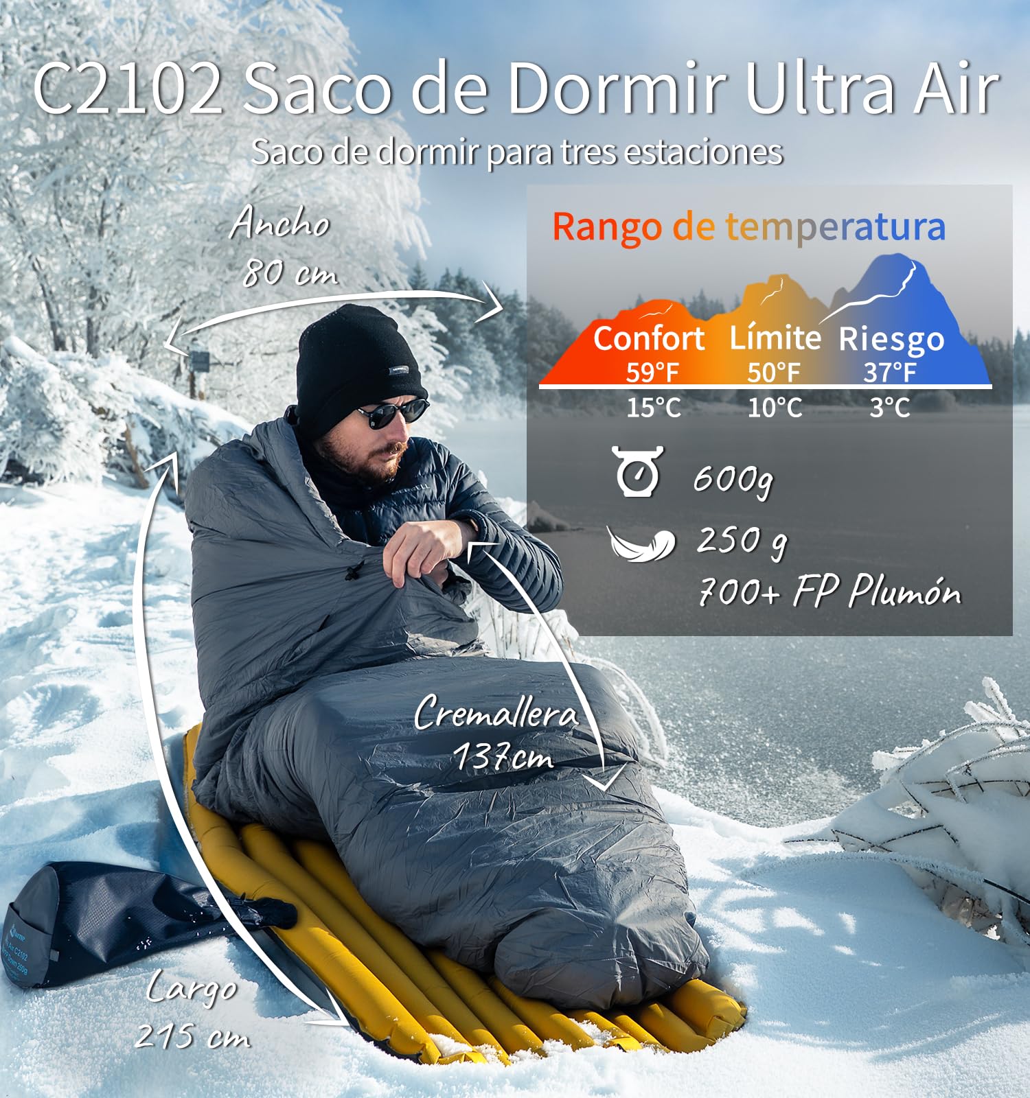 Litume Saco de Dormir Ultraligero y Compacto para Verano y 3 Estaciones, con 700+ Fill Power de Plumas, Saco Mumiiforme Portátil para Senderismo, Viajes, Camping y Mochilear Adultos montañismo