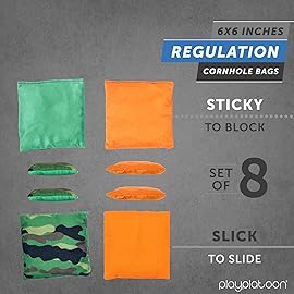 Play Platoon Weather Resistant Cornhole Bean Bags Set of 8 - Regulation Size & Weight - 4 Green Camo & 4 Orange
