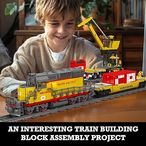 Miniatura 6 de JMBricklayer Juego de tren 51109, juguete de bloques de construcción de tren urbano con pistas de tren, EMD SD40-2 Locomotora diésel, kit de modelo