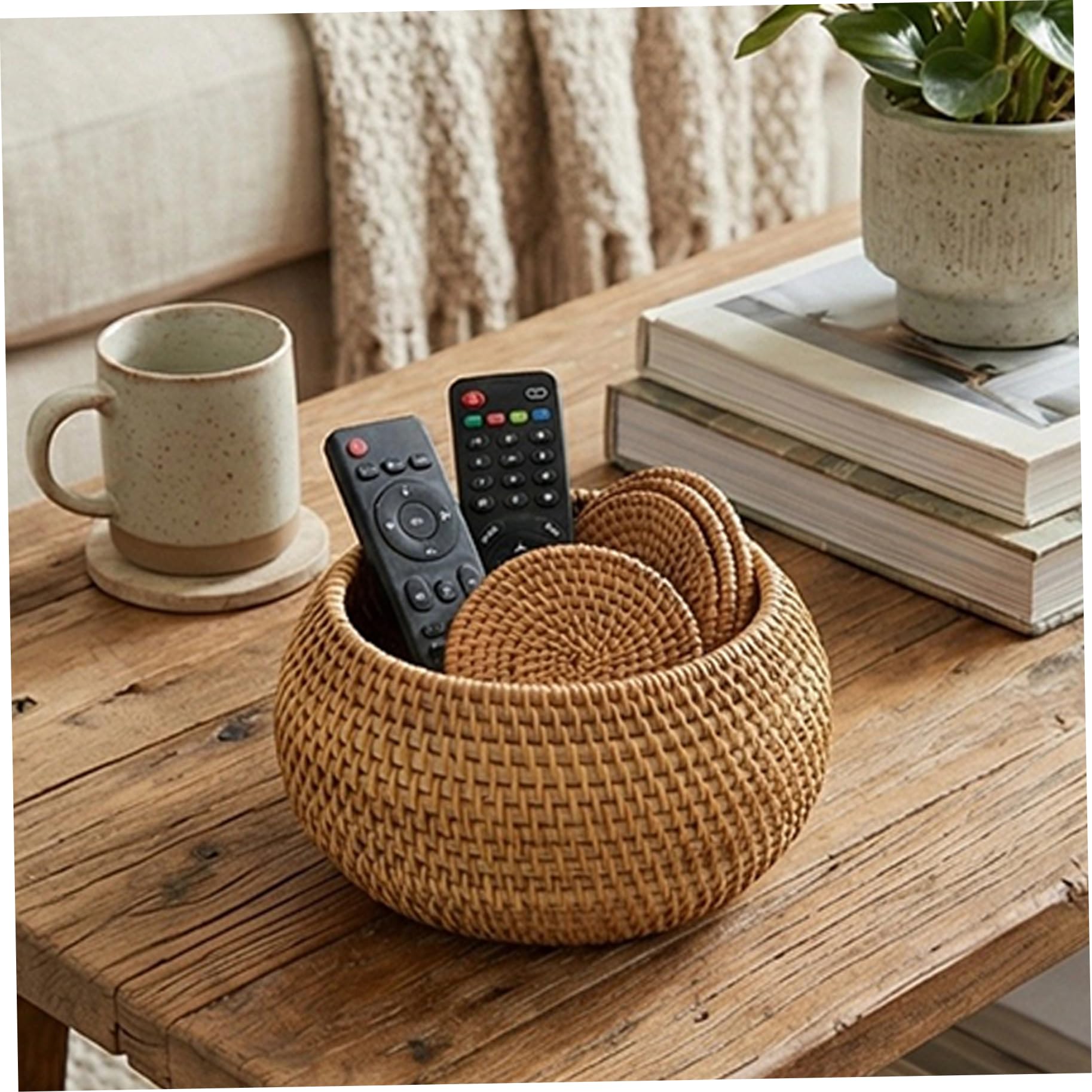 Petit panier en osier avec couvercle, lot de 3 paniers ronds tissés en jonc de mer
