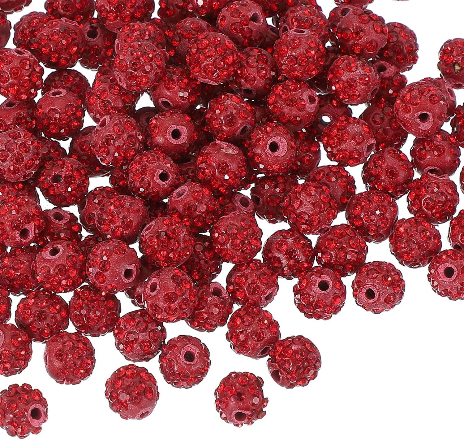 PATIKIL 10mm Clay Rhinestone Beads for Jewelry Making, 160 Pcs Sparkly Round Disco Beads Shiny Diamond Ball Beads Bulk for DIY Crafting Bracelet Earring Pens, Red