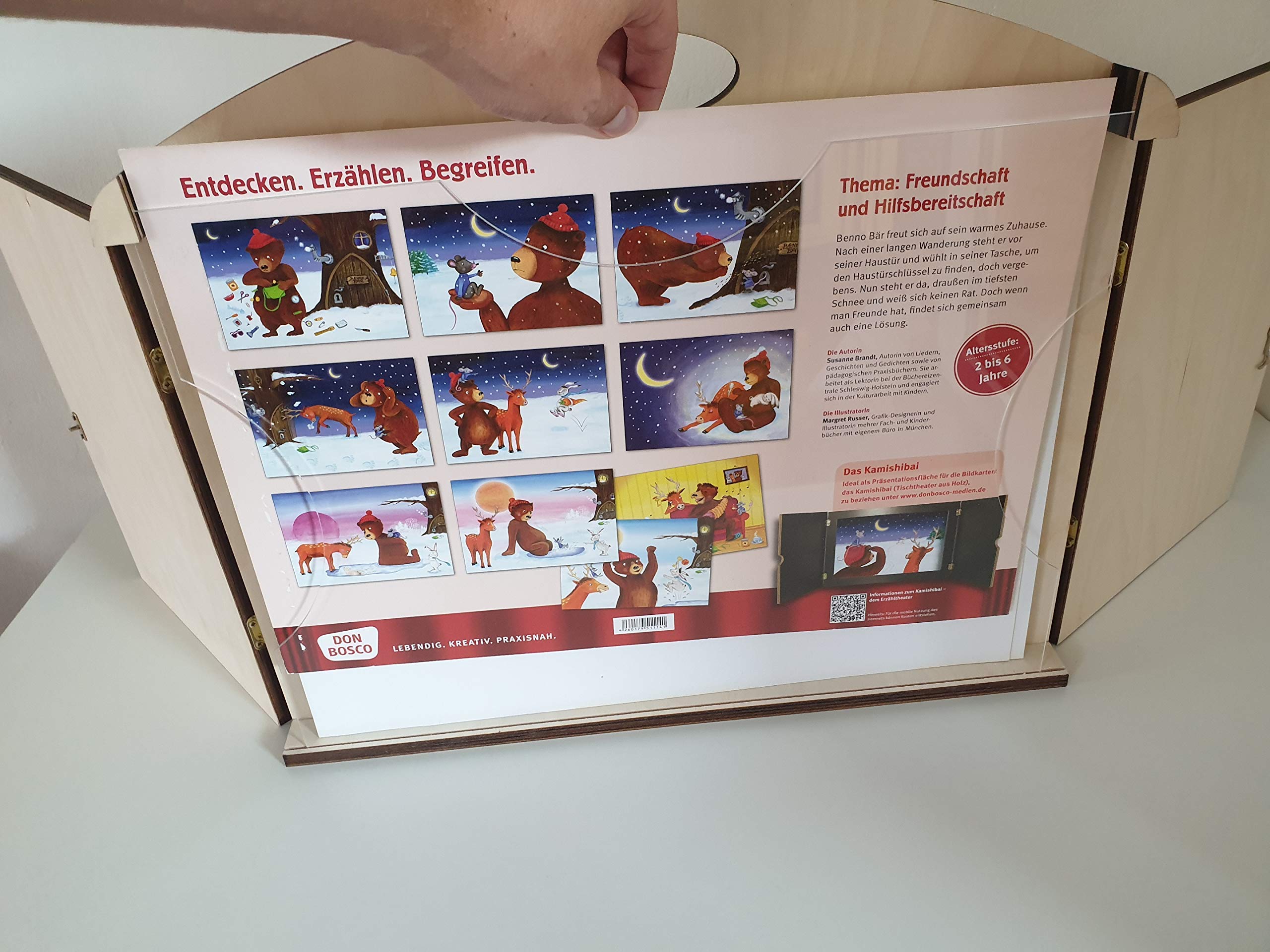 Erzähltheater Kamishibai deluxe - aus Holz für DIN A3 Bildgeschichten mit abnehmbarer transparenter Rückwand (Natur, Natur, Natur)