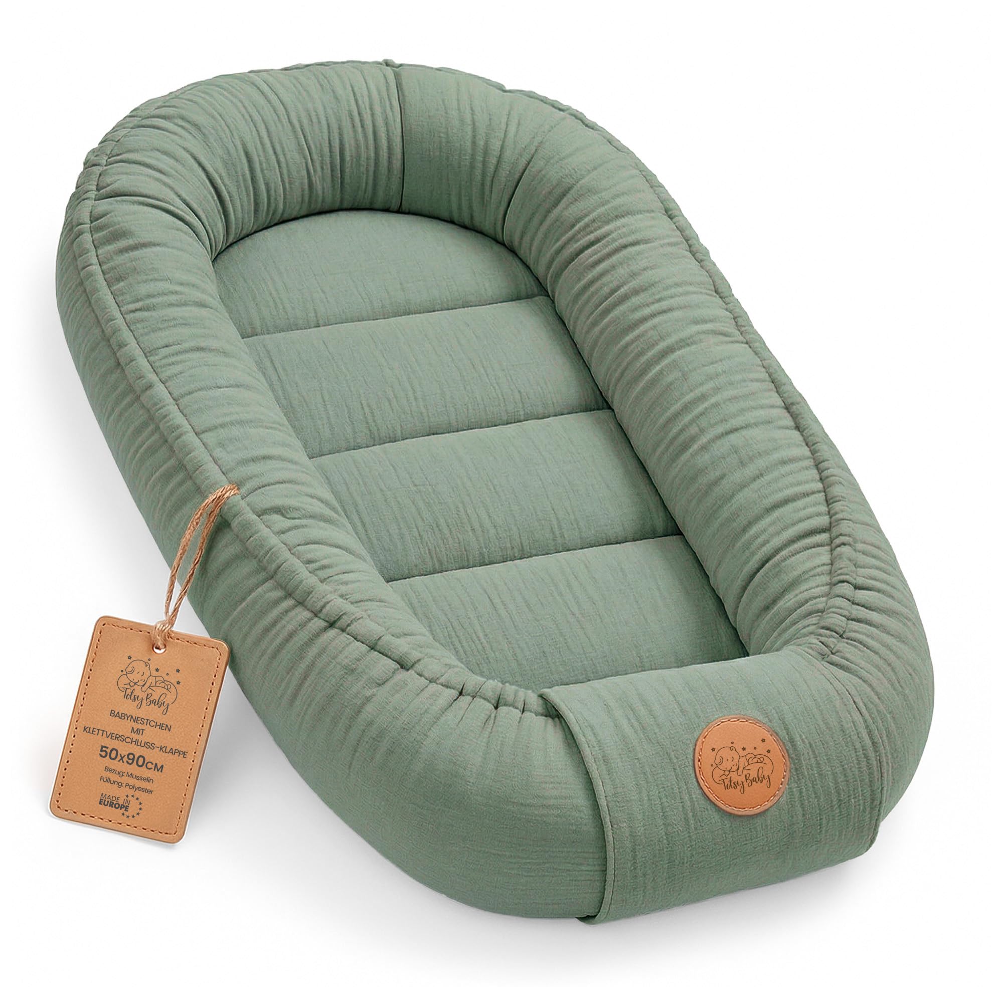 Mousseline Réducteur de Lit Bébé 90x50cm en Coton Cocon polyvalent pour Nid d'Ange Couffin et Naissance pratique et léger idéal pour le transport parfait pour filles et garçons Couleur Sauge