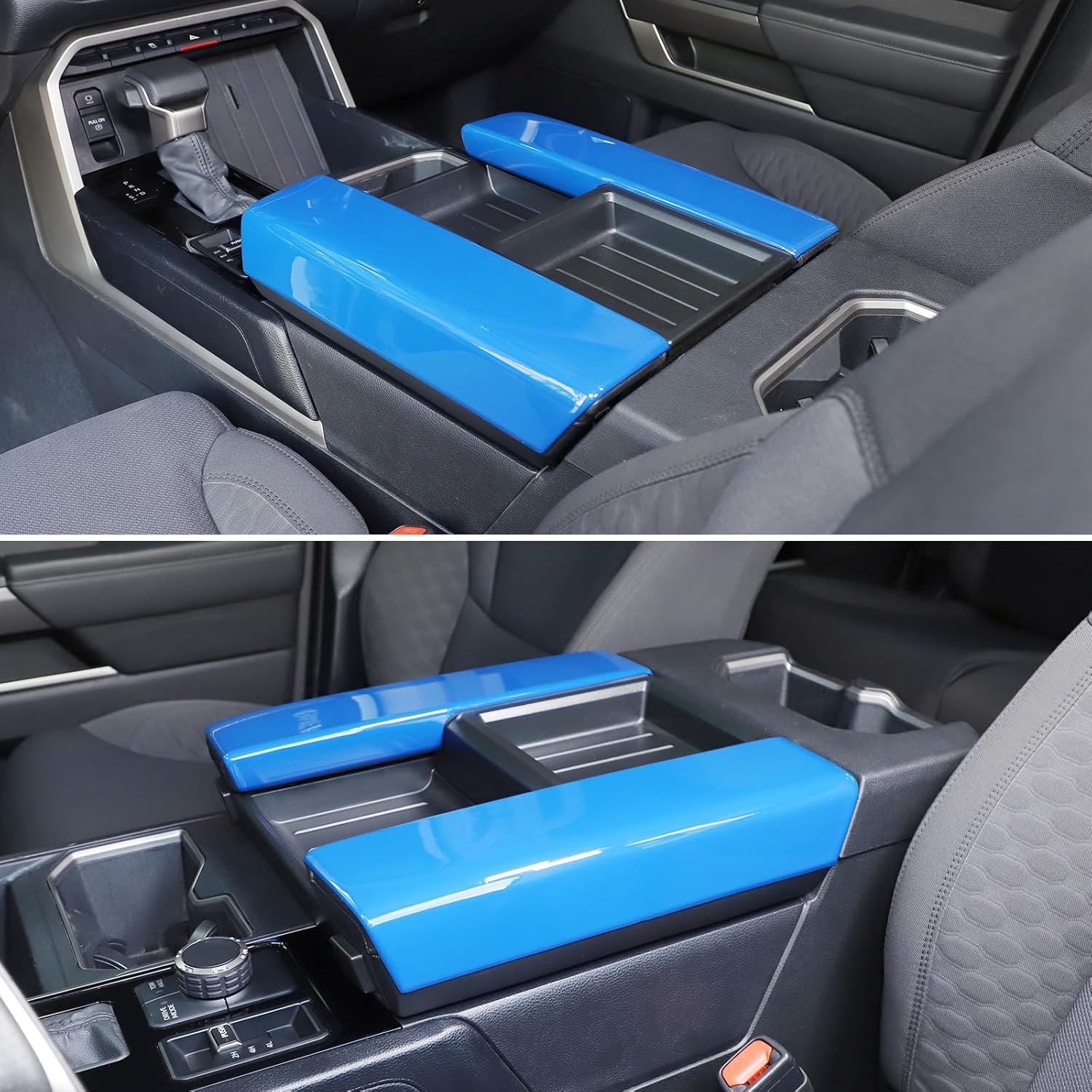Car Central Control Armrest Protective Cover Compatible with Toyot@ Tundra/Sequoia 2022-2024 ABS Central Control Armrest Cover Waterproof Anti-Scratch Armrest Protector Pad (Blue)