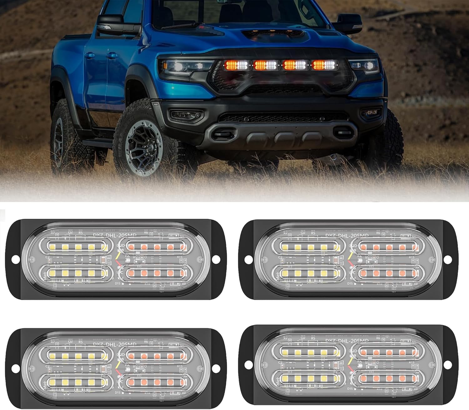 20-Pack Aluminum LED Strobe Light – 20 LEDs Per Light | 16 Flash & Steady Modes | Blue/Red Dual-Color Warning Lights | IP65 Waterproof – Ideal for Trucks, Trailers & Towing Vehicles