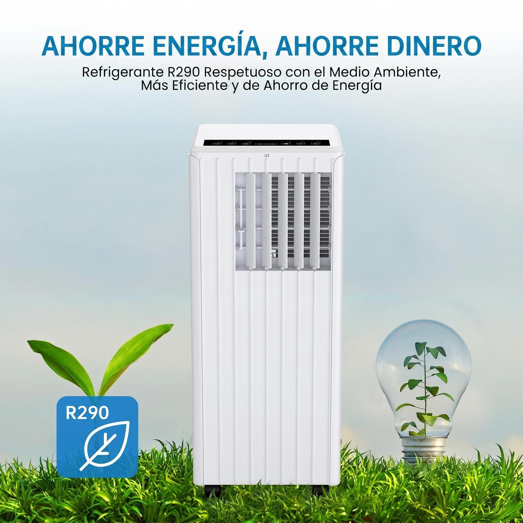 Aire acondicionado portátil 9000BTU - 2.6KW/9000 frigorías - Bajo consumo energético - Pantalla LED, 4 modos, 2 velocidades de ventilador(con mando a distancia) - 25-28 m² - temporizador de 24 horas