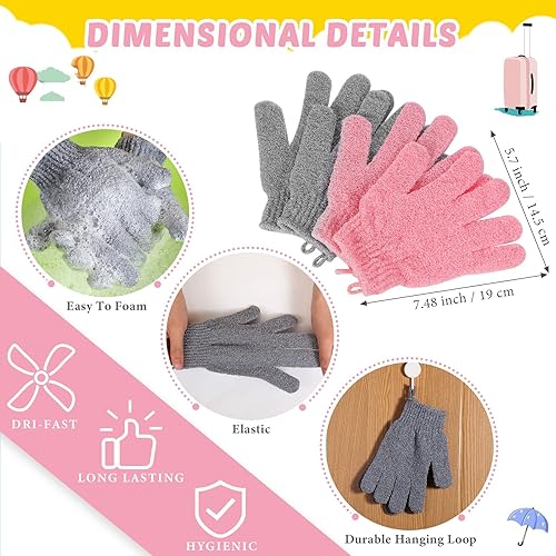 Miniatura 3 de Juego de 4 paños exfoliantes para la espalda, 2 toallas exfoliantes de nailon para la espalda, 2 pares de guantes de ducha para mujeres y hombres,