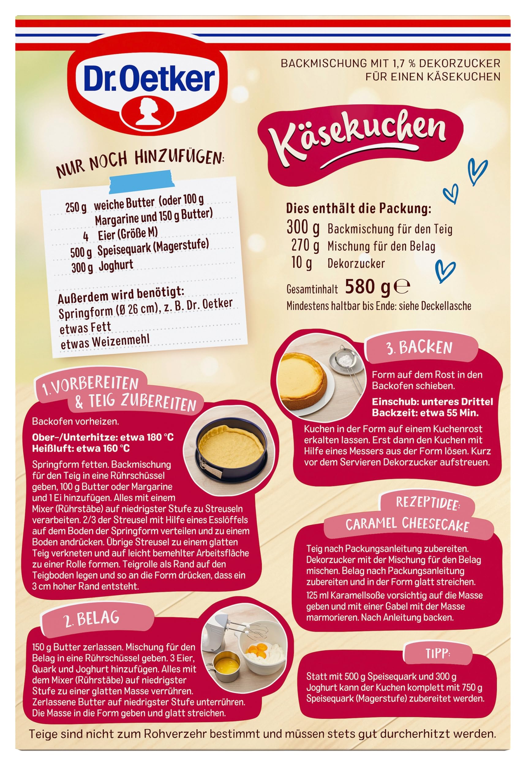 Dr. Oetker Käse Kuchen,8 x 570 g, Backmischung für Käsekuchen, einfaches & gelingsicheres Backen, Backmischung für Teig und Belag für einen Käsekuchen, vegetarisch