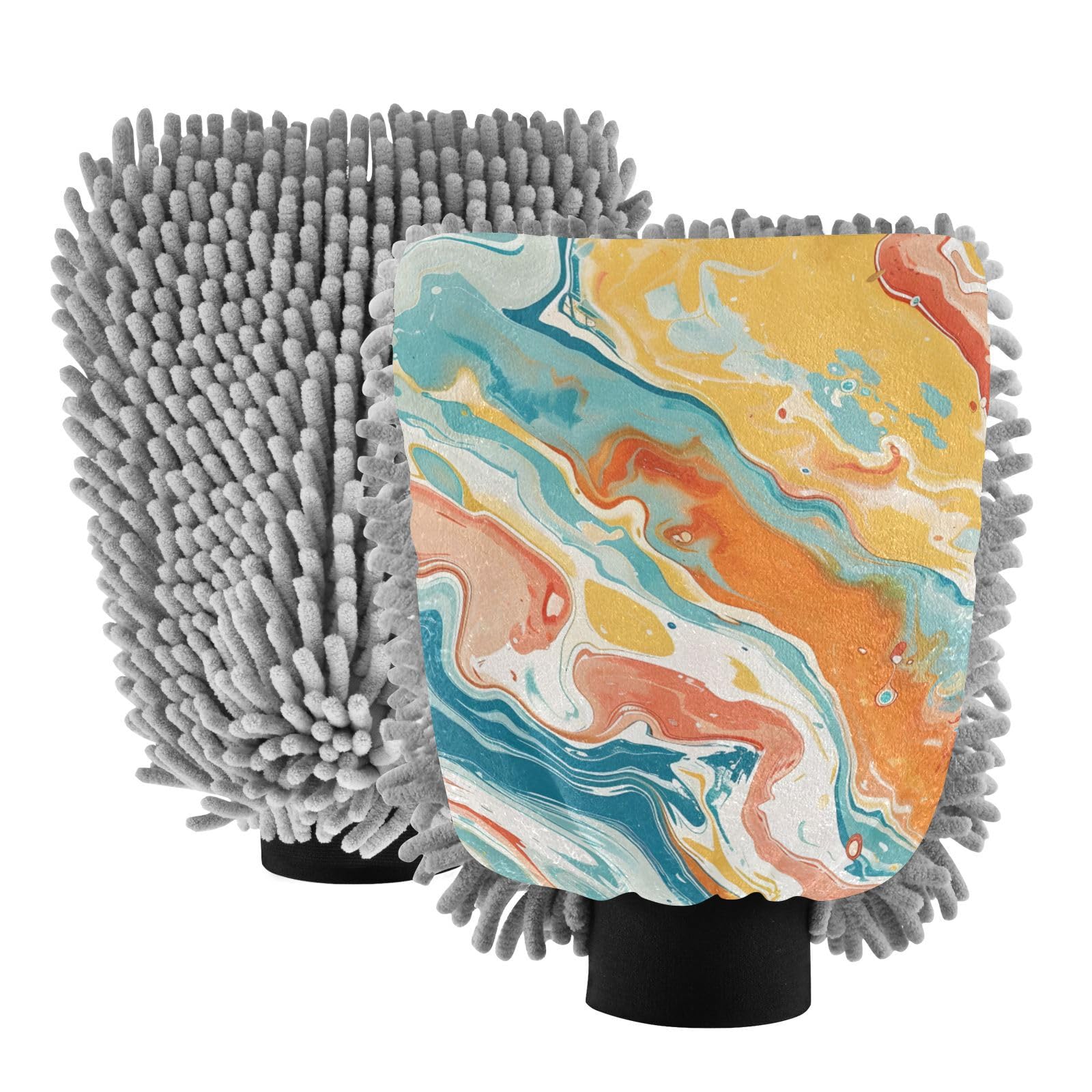 IOACIY Absorbent Microfiber Car Wash Drying Mitts, 2 Pack, Scratch-Free & Lint-Free, Rich Foam, Highly Absorbent, Double Sided, Wash Mitt Perfect for Car Washing, L, Marble (7)
