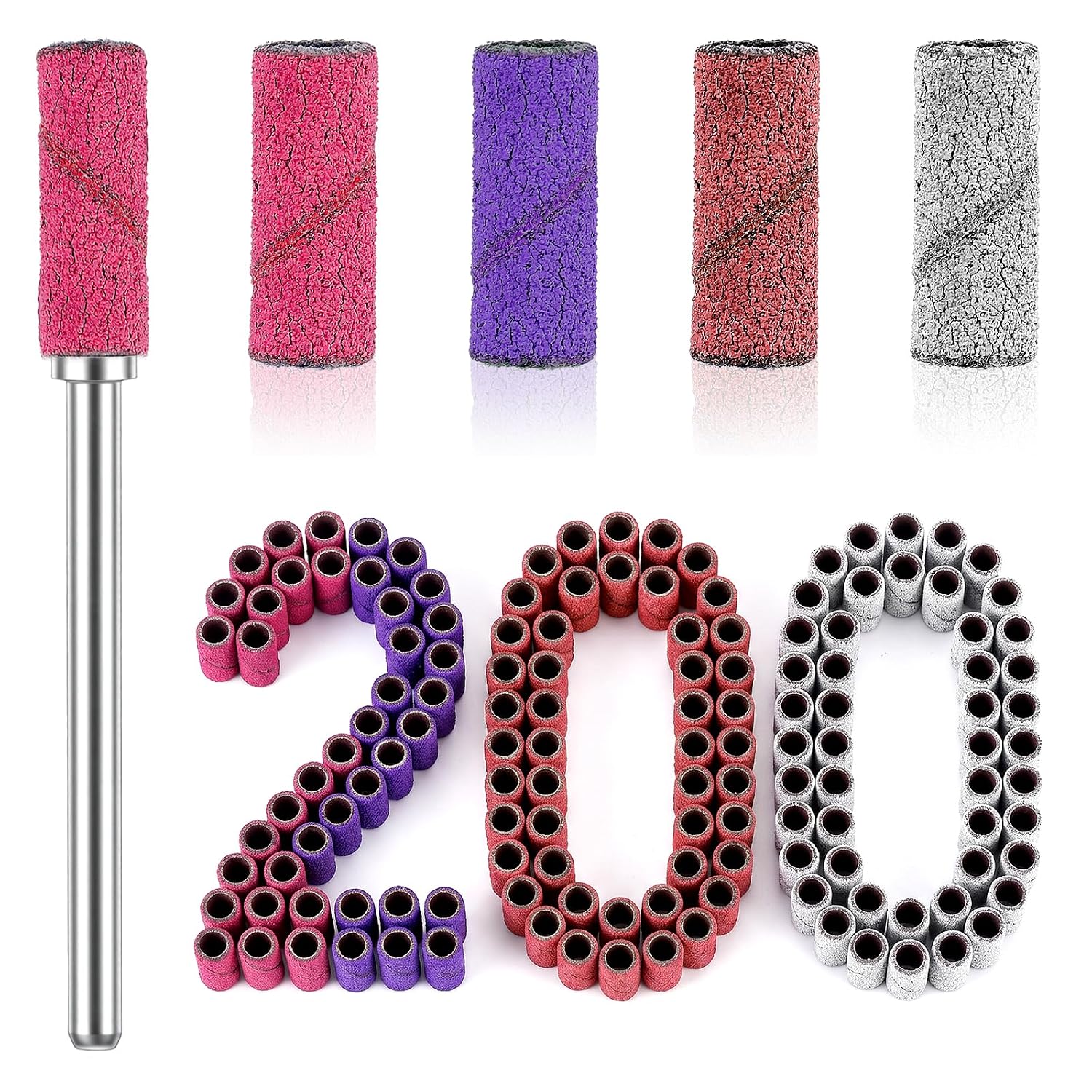 Amabro 200Pcs Mini Nail Sanding Bands for Nail Drill with 2 Bearings