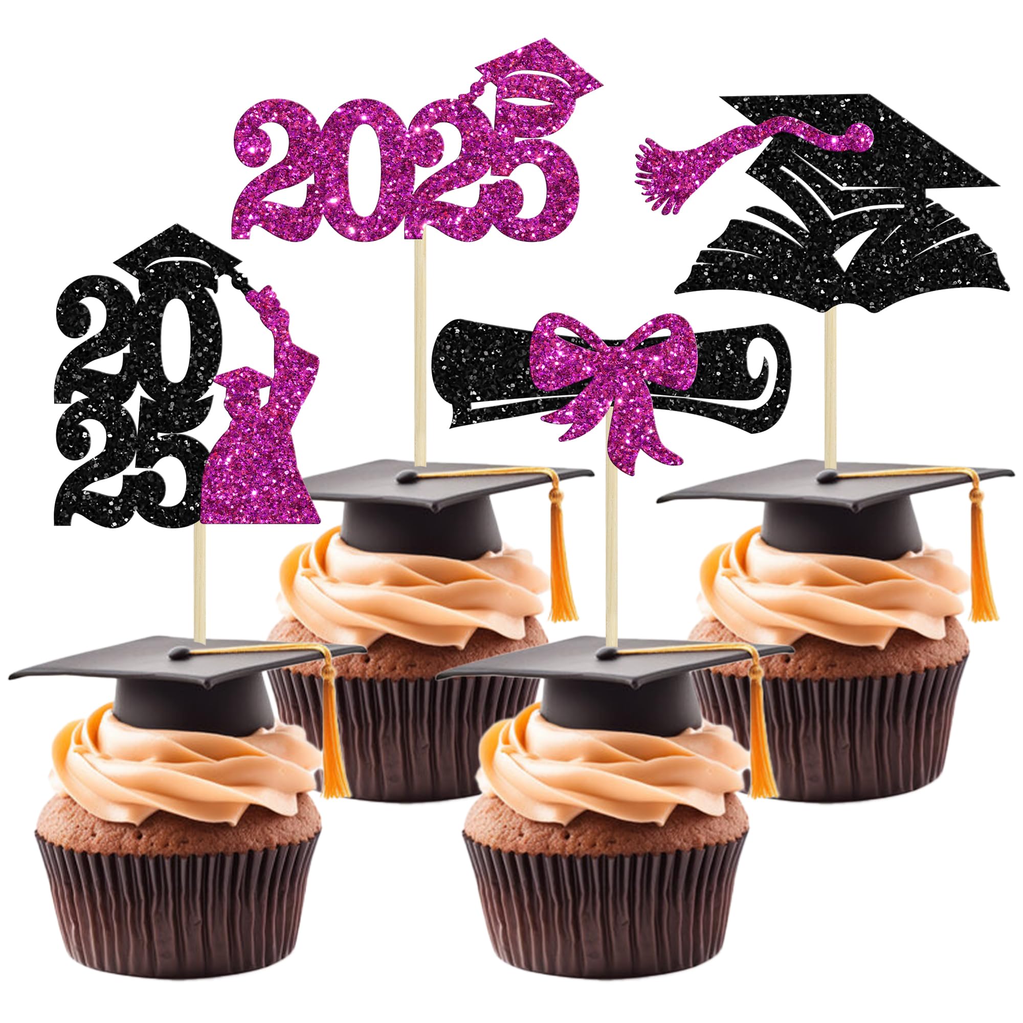 Gyufise 36Pcs 2026 Graduation Theme Cupcake Toppers Glitter 2026 Graduation Cap Diploma Cupcake Picks Congrats Grad 2026 Cake Decorations for 2026 Graduation Theme Party Decorations Supplies Purple