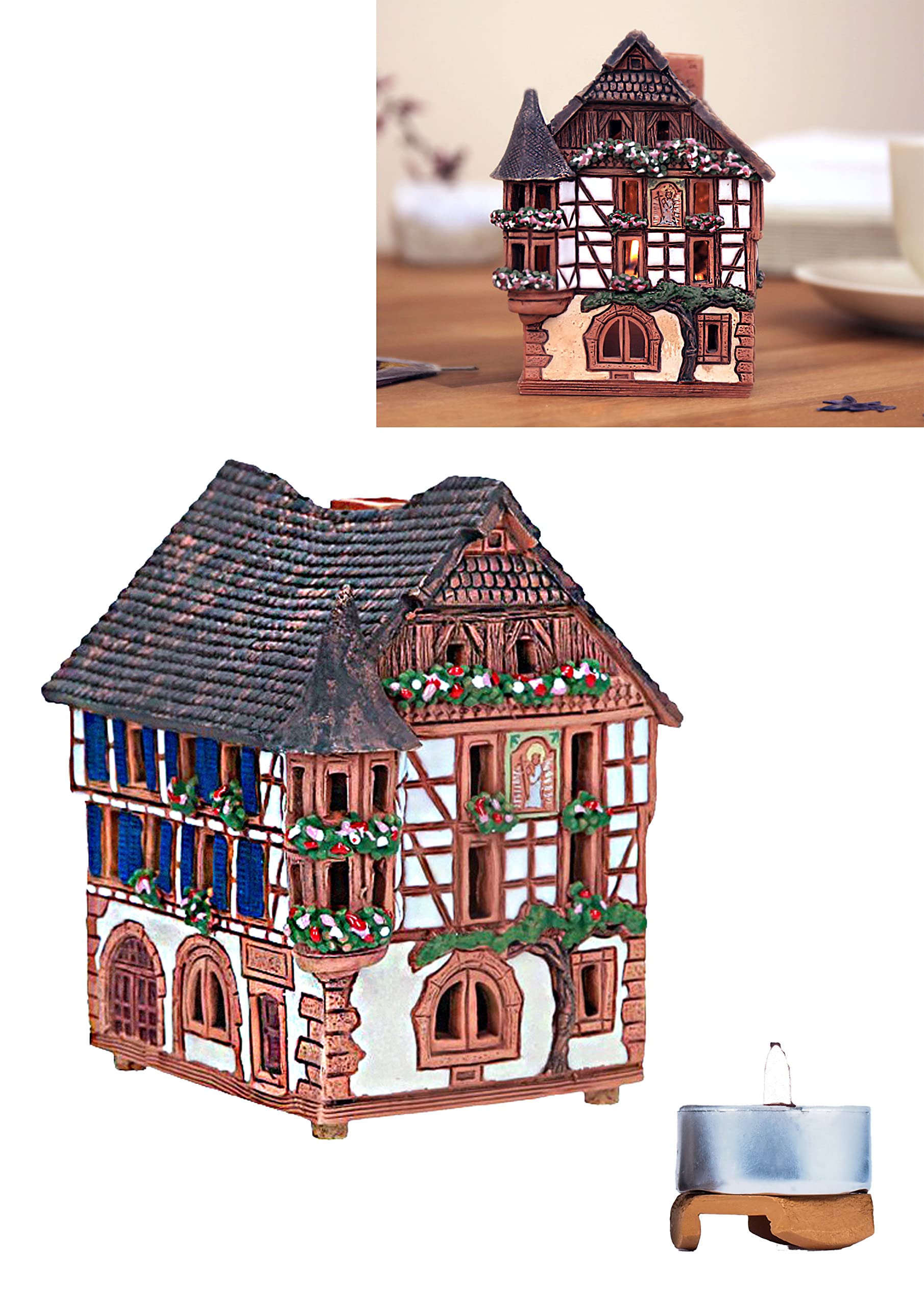 Bruciatore Incenso In Ceramica Fatto A Mano | Casa A Graticcio Di Kaysersberg | Oggetto Da Collezione Francia