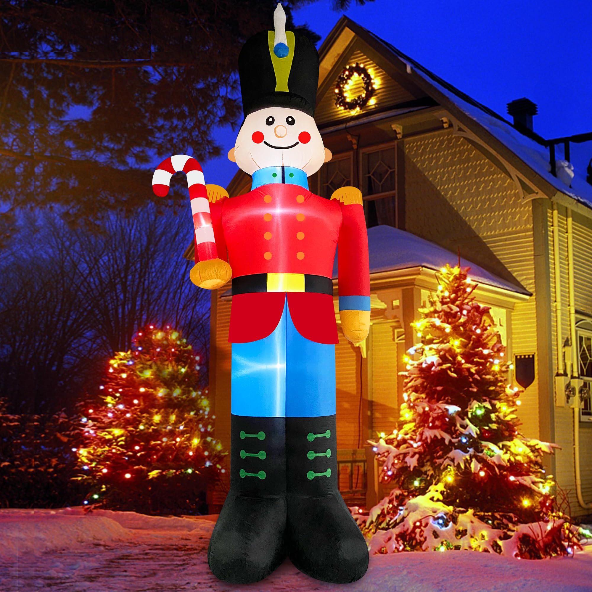Danxilu 3,6M Soldato Schiaccianoci Gonfiabile di Natale con Bastoncino di Zucchero Decorazioni Natalizie per Esterni Luci LED Incorporate Gonfiabili Decorazioni da Giardino per Feste di Natale Coperto