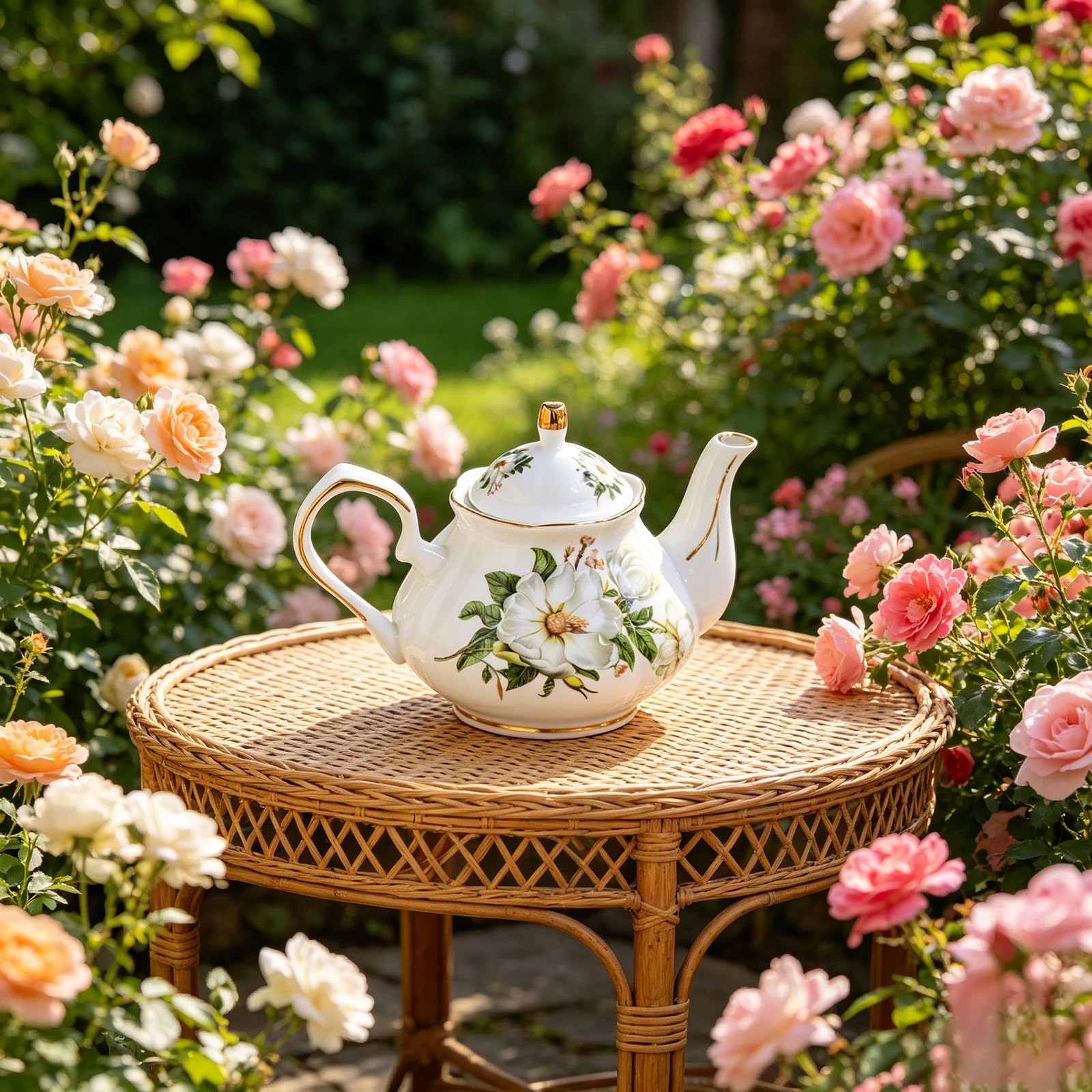 Ceramiczny czajniczek w stylu vintage, 500 ml, elegancki porcelanowy dzbanek do herbaty na luźne liście i kwitnącą herbatę, idealny na przyjęcia herbaciane i spotkania