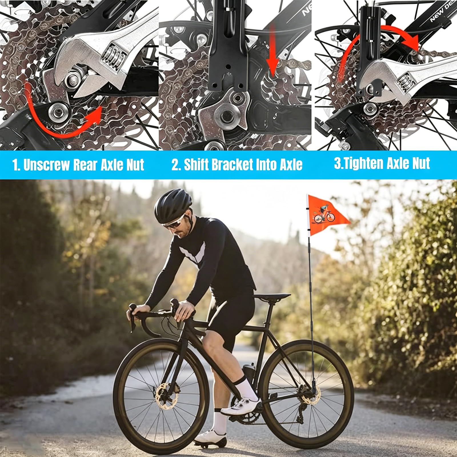 Drapeau de sécurité personnalisé pour vélo avec mât - Mât réglable de 1,80 m, drapeau de sécurité sur mesure pour enfants, vélos et voiturettes de golf (Triangular flag 1)