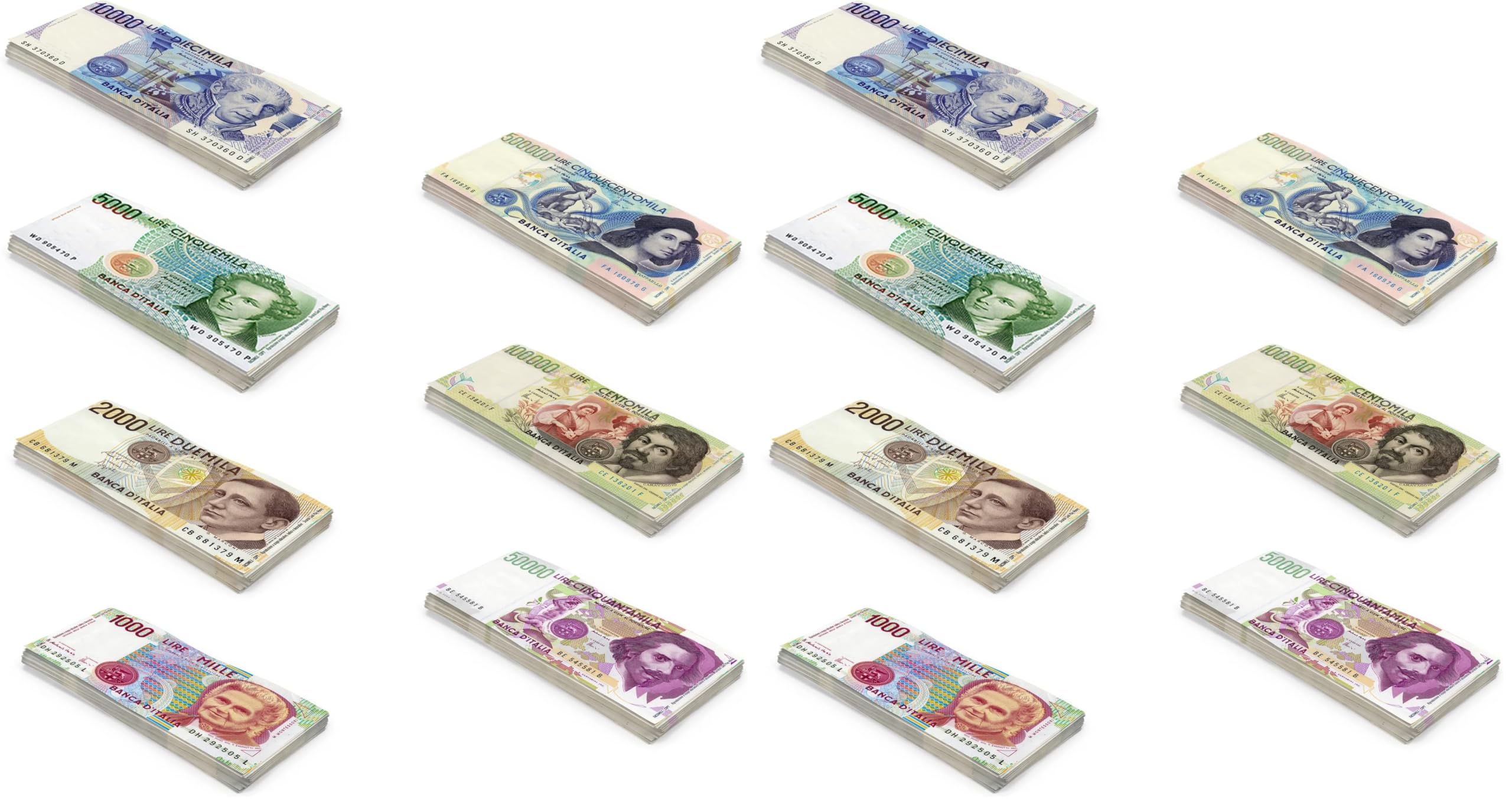 Scratch Cash Mini Bundle Lire 175 - Banconote Finte 25 x ₤ 1.000, 2.000, 5.000, 10.000, 50.000, 100.000, 500.000 Lire, Fac-Simile Lire, Dimensioni Reali (Confezione da 2)