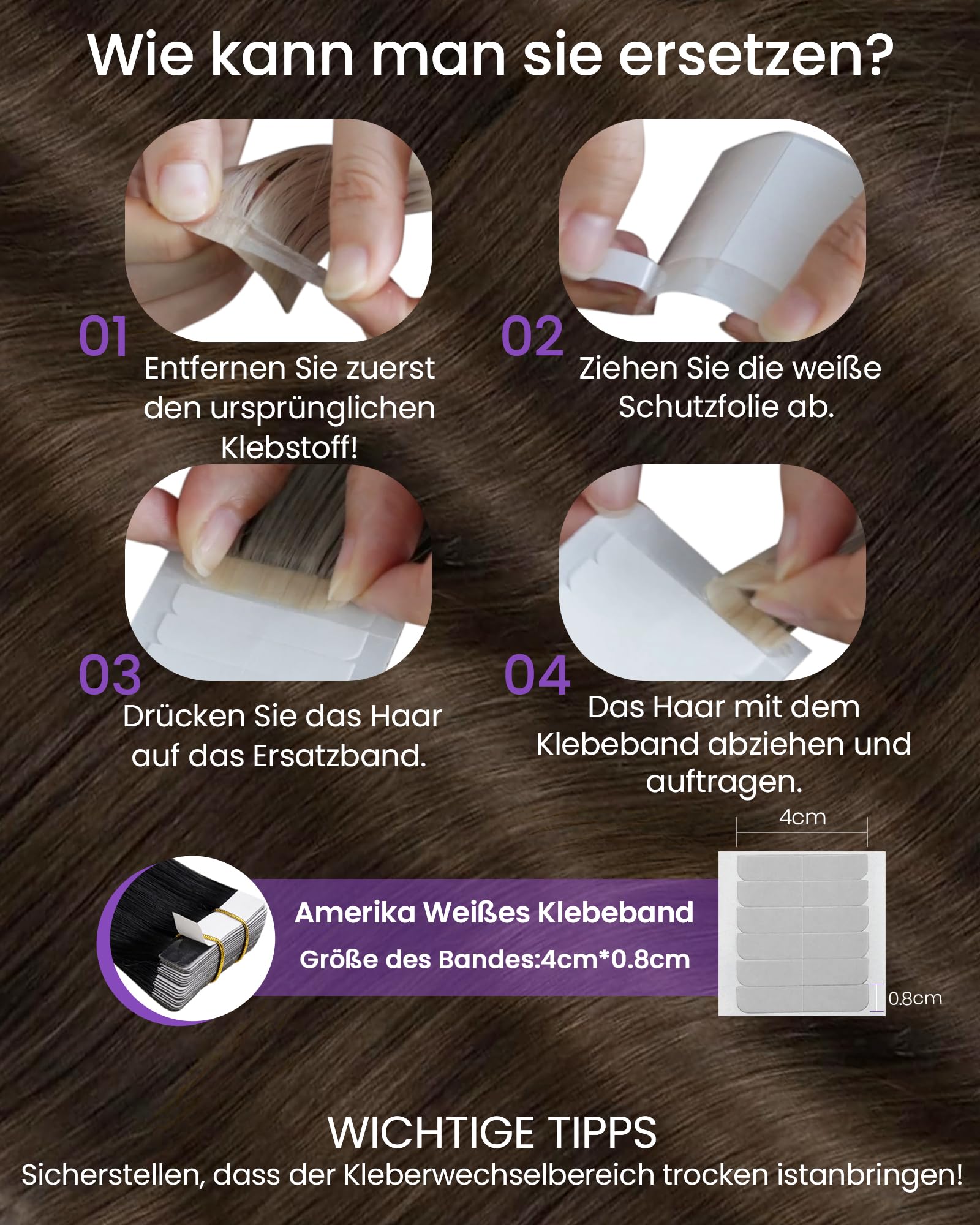 LaaVoo Extensions Echthaar Tape Braun Natürliche Tape in Extensions Dunkelbraun Tape in Extensions Echthaar Remy Menschliches 35cm 50g 20pcs #4