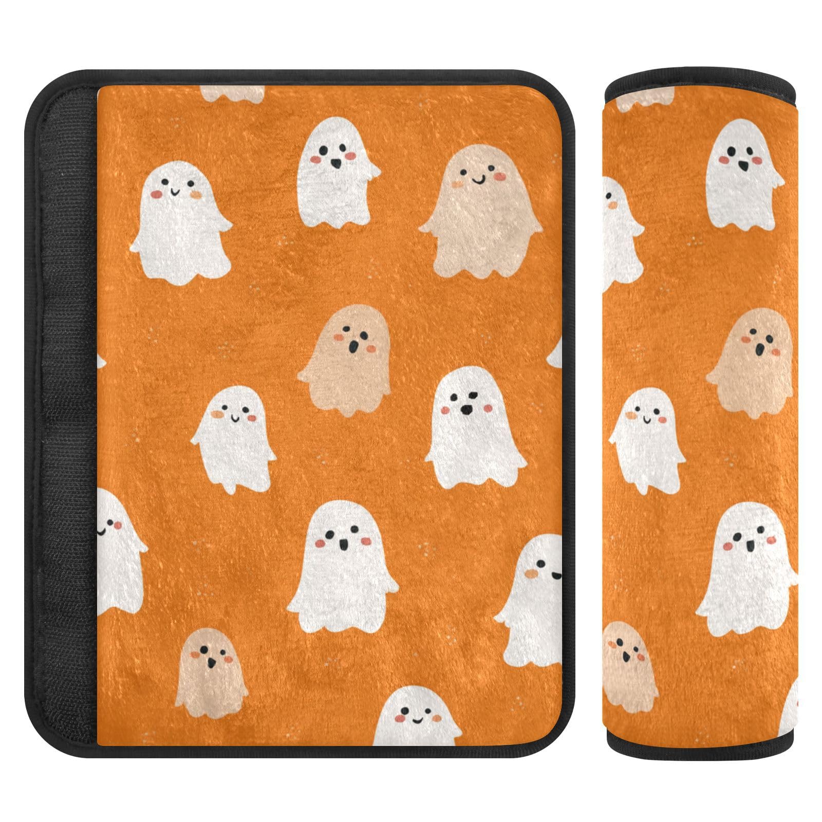2 Pack Seatbelt Covers Seat Belt Cover Pad for Adults Boys Girls Car Seat Strap Covers Pads Cushion Universal Shoulder Strap Pad Protector for Backpack Camera Bag 10x7.7Inch Halloween Ghosts Orange
