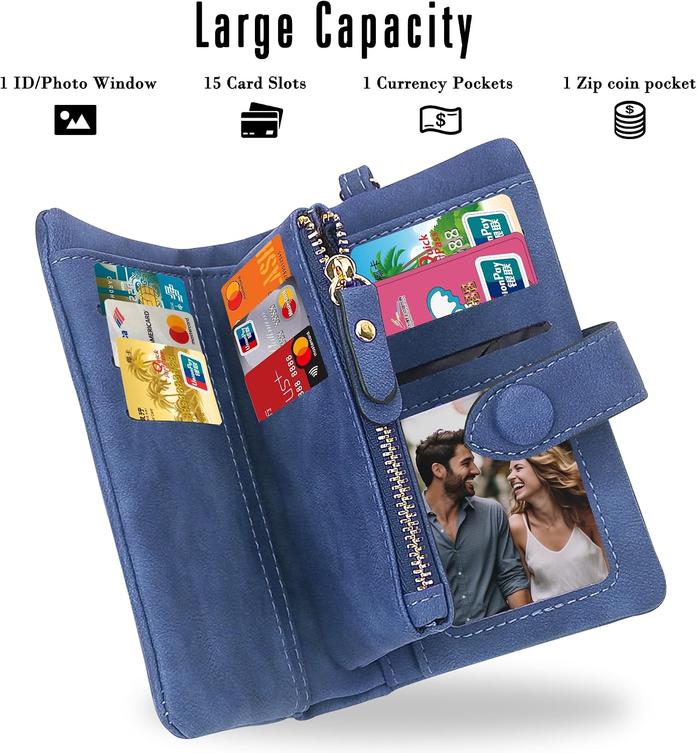 CONISY Small Wristlet Wallets for Women, Leather Bifold RFID Wallet with ID Window Zipper Coin Purse