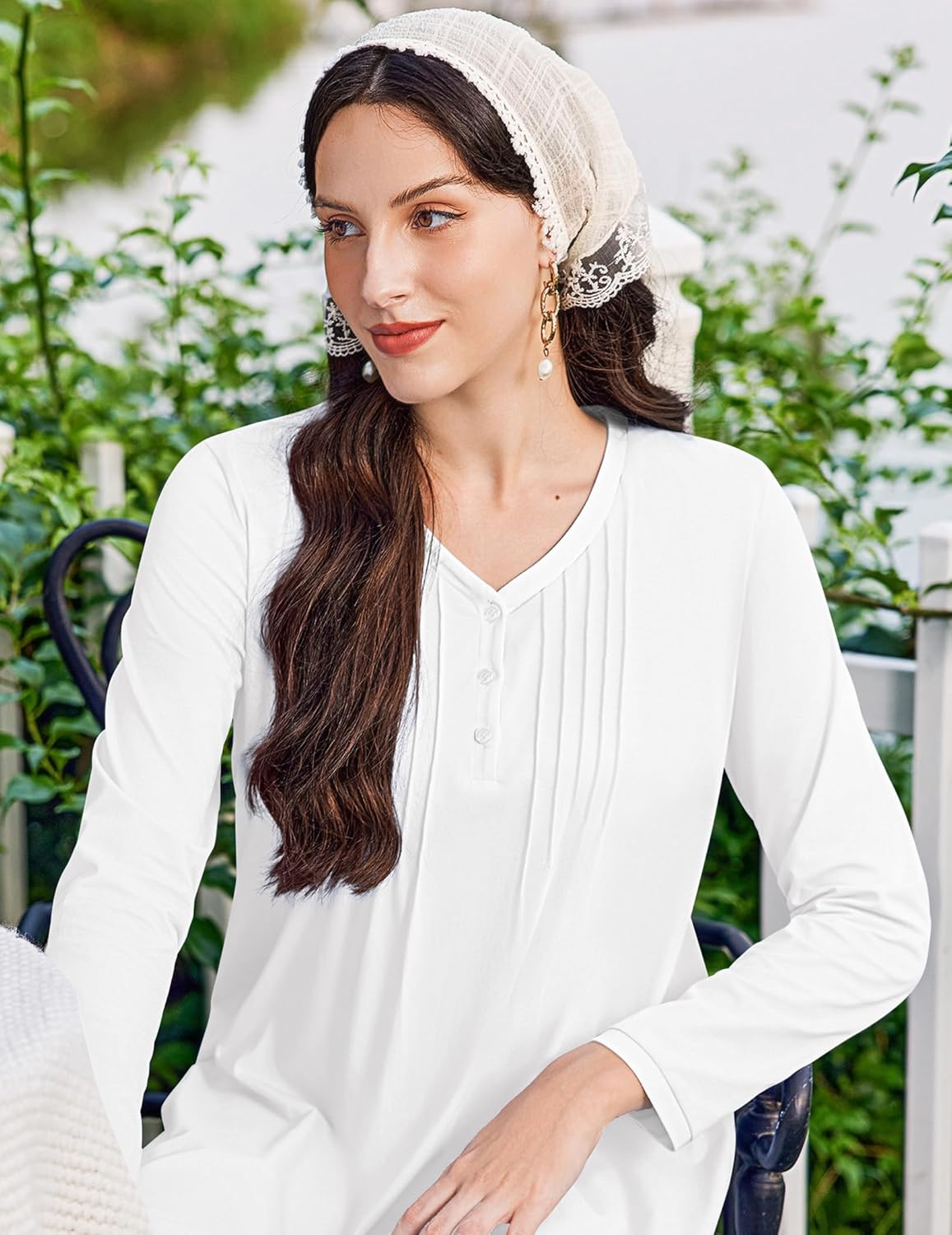 Ekouaer Cotton Nightgowns for Women Long Sleeve Nightgown Full Length Night Gown Soft Comfy Nightdress Button Sleep Shirts - Image 2