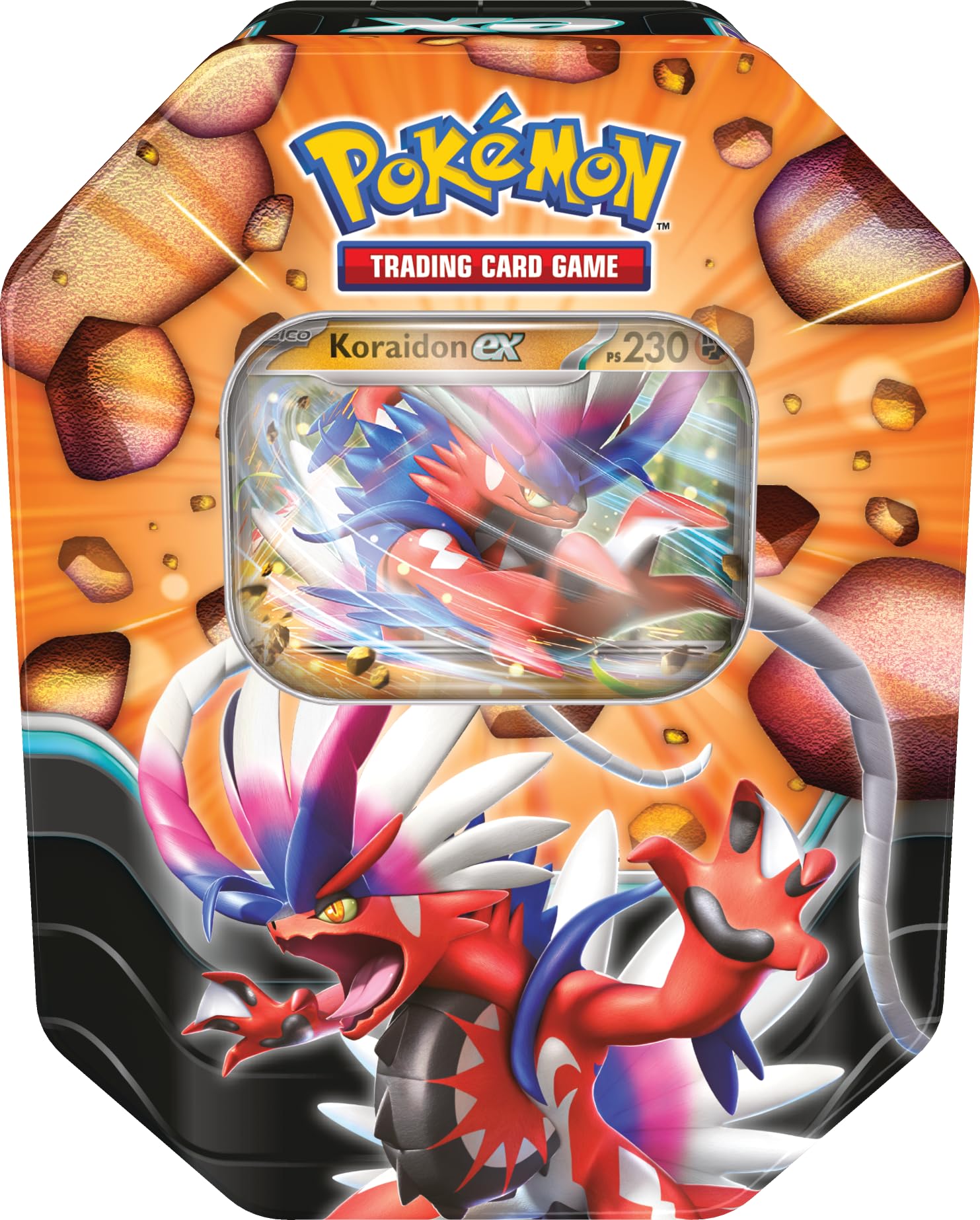 Pokémon Lata Leyendas Afiladas de Koraidon ex de JCC Pokémon (1 Carta holográfica y 4 Sobres de Mejora)