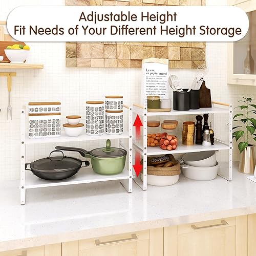 Miniatura 4 de RUILALIFE Organizador de estante expandible para armario de cocina, estantes apilables ajustables para despensa, baño, oficina, almacenamiento de