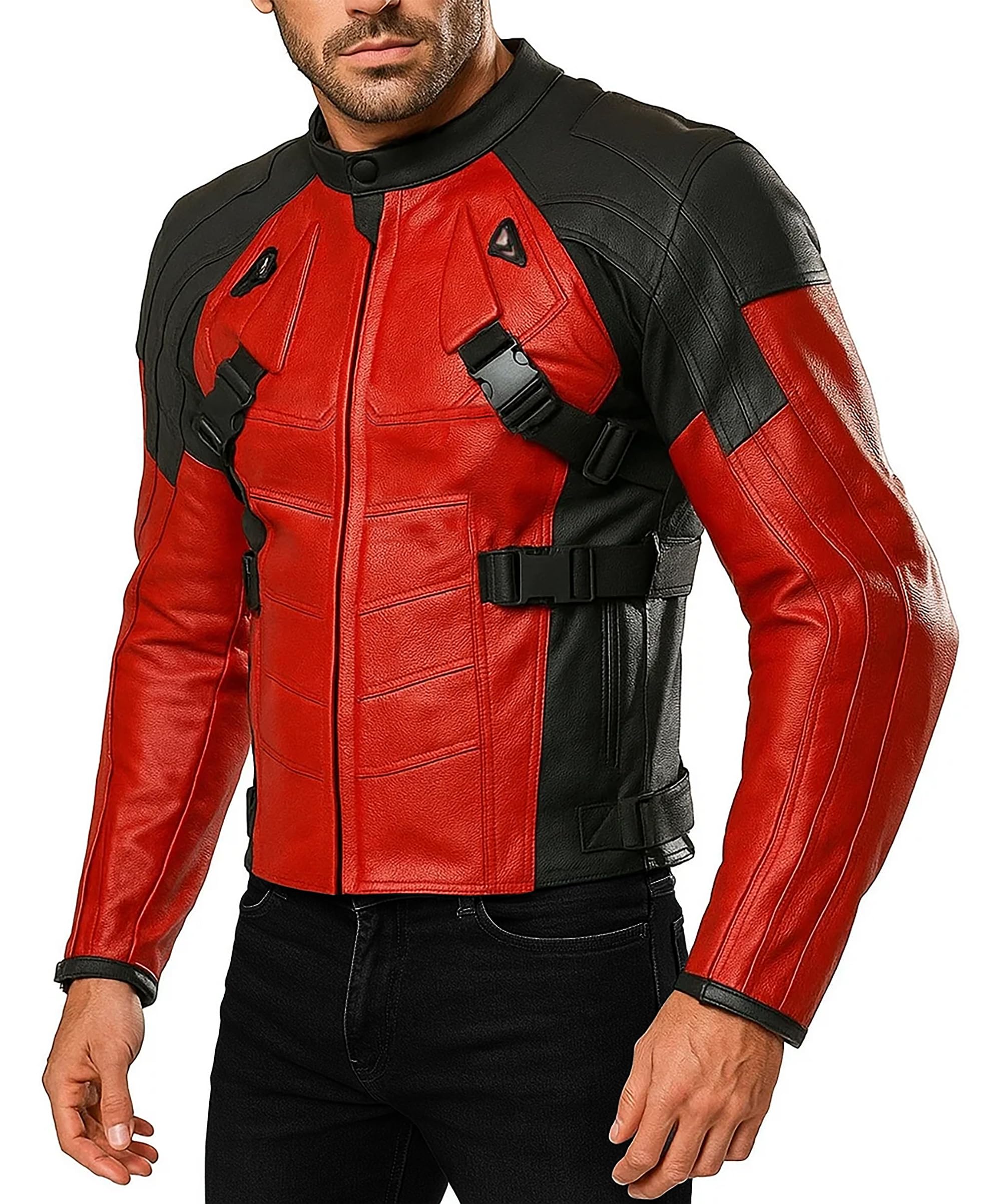 LP-FACON Mens DP Sport Motorcycle Riding Racer Protective Body Armor Red & Black Padded Biker Leather Jacket